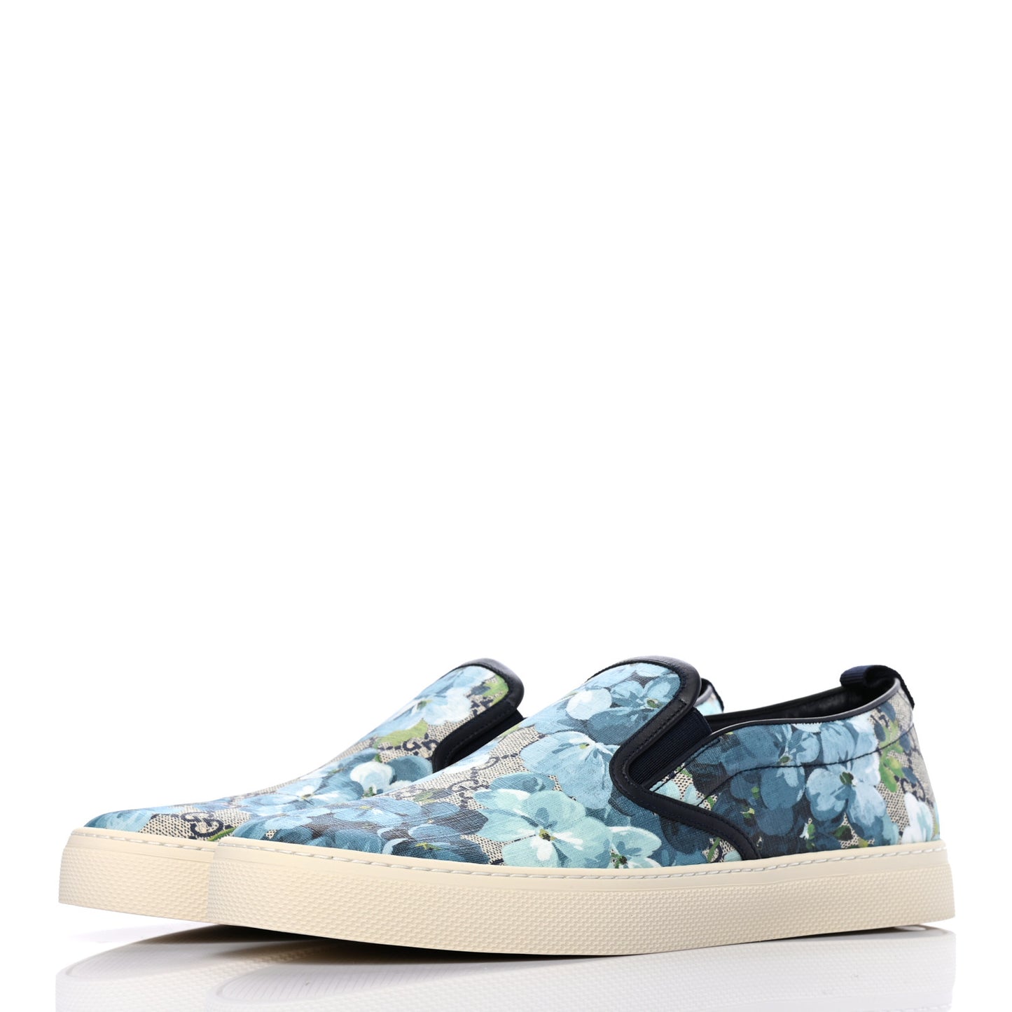 GG Supreme Monogram Blooms Mens Dublin Slip On Sneakers 10 Beige Blue Navy
