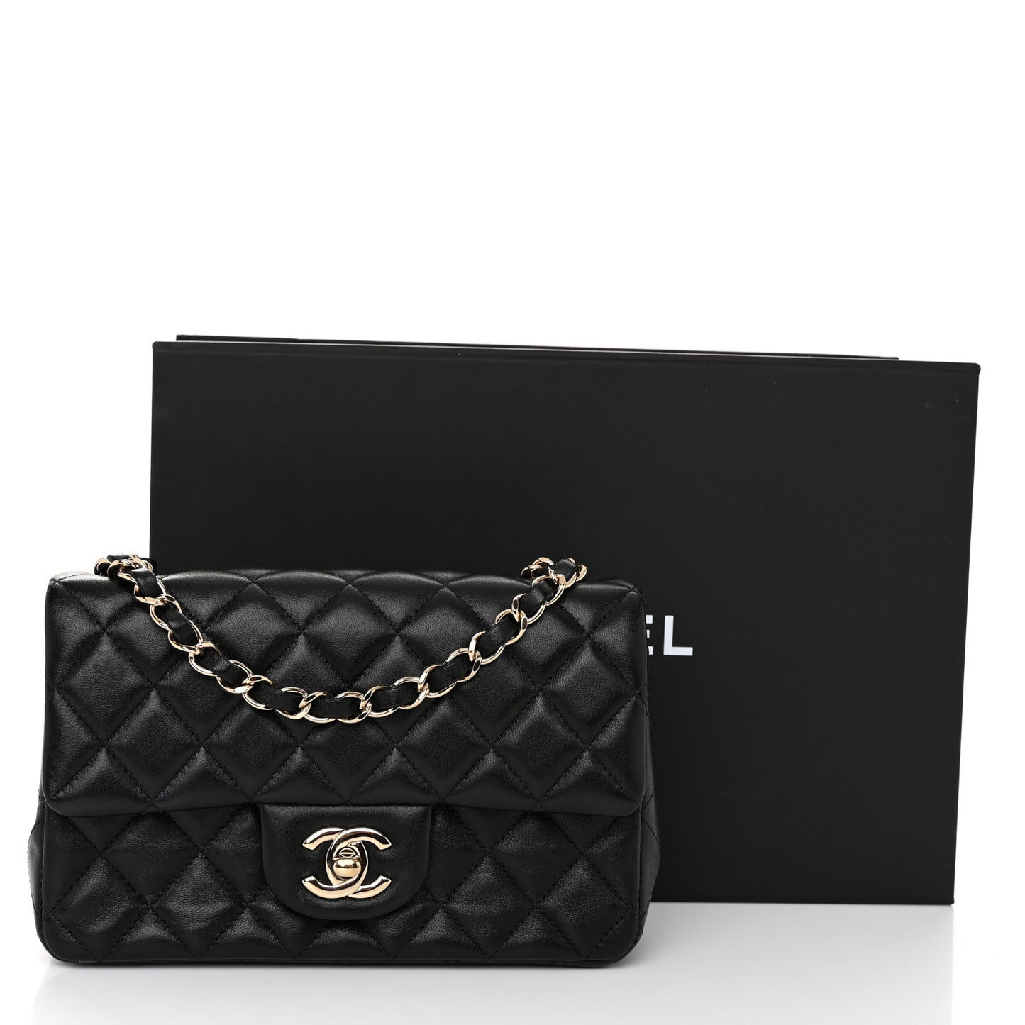 Lambskin Quilted Mini Rectangular Flap Black