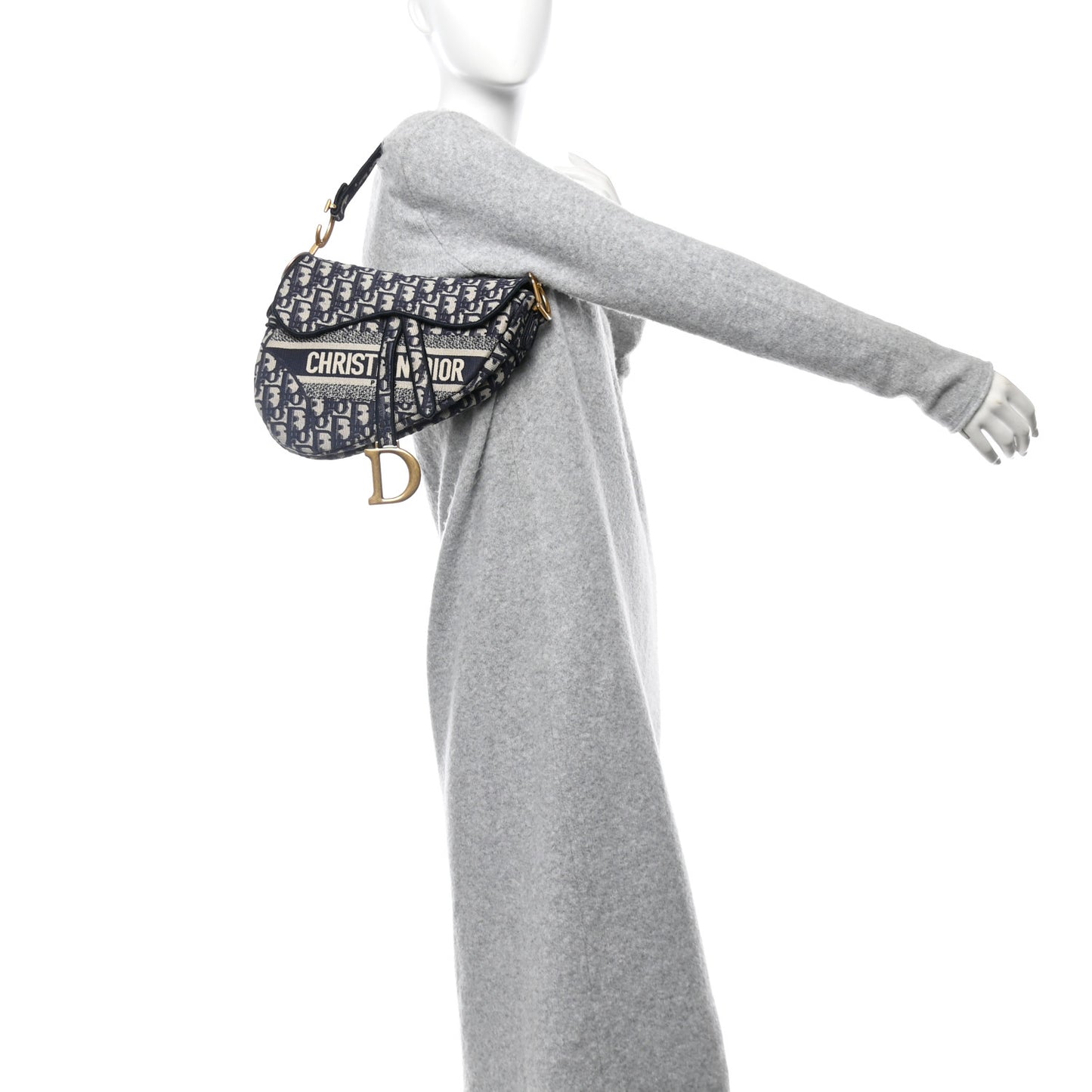 Oblique Embroidered Saddle Bag Blue