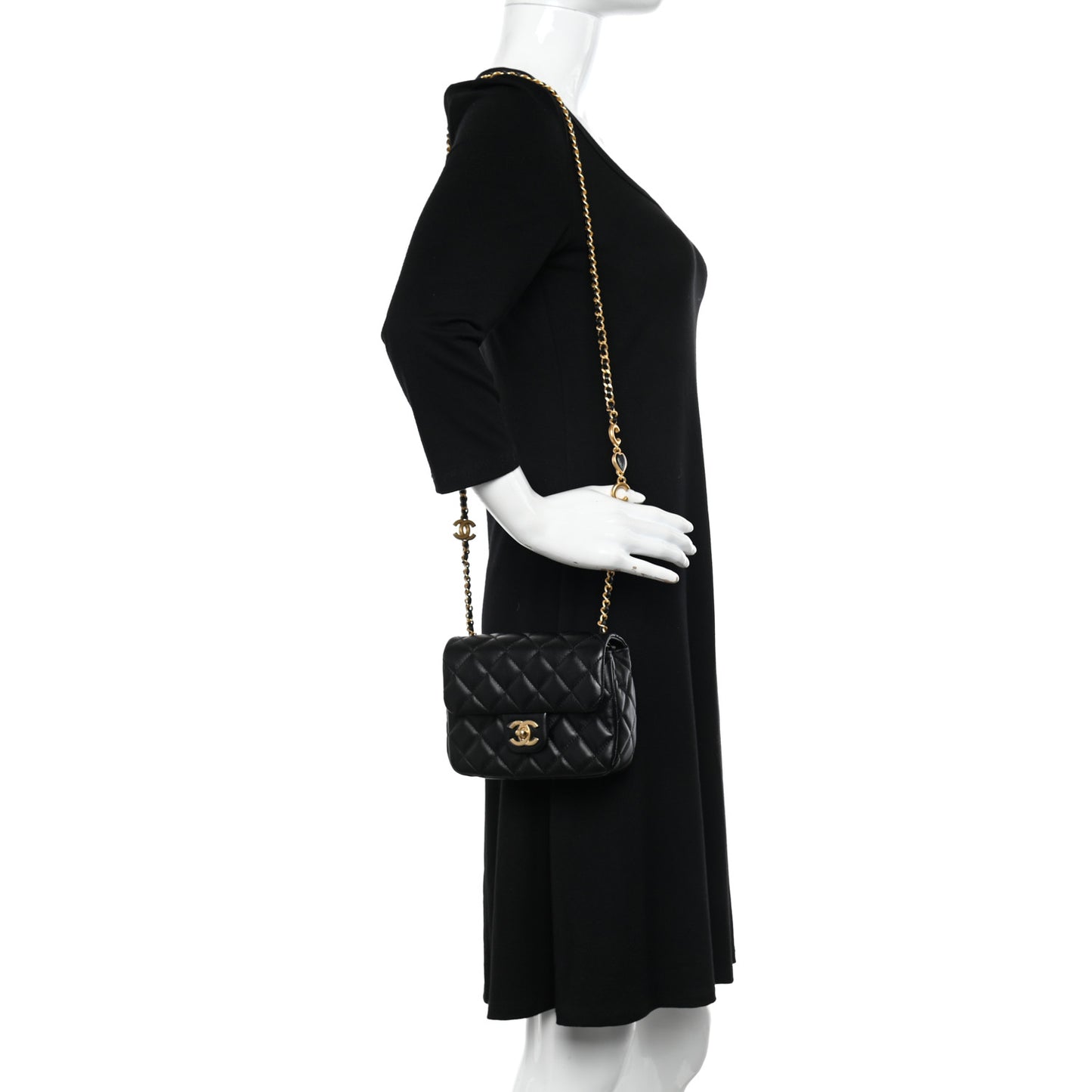 Lambskin Enamel Quilted Mini Coco Hearts Square Flap Black