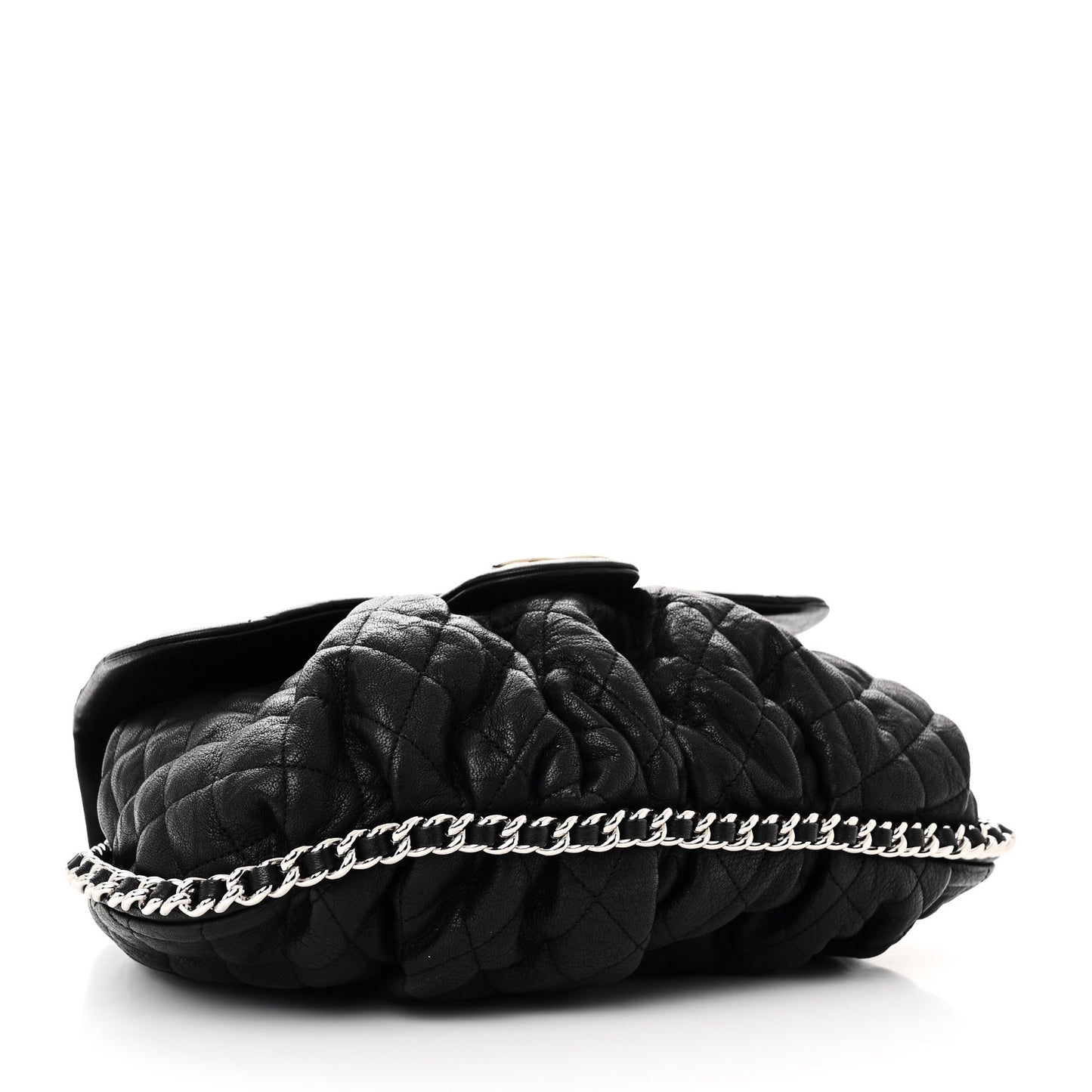 Washed Lambskin Quilted Large Chain Around Messenger Black