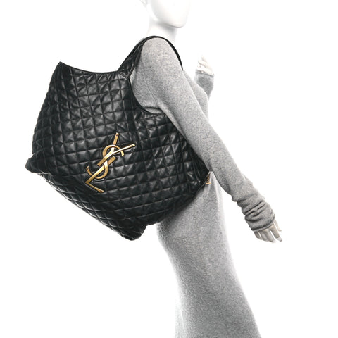 Lambskin Quilted Maxi Icare Shopping Tote Black