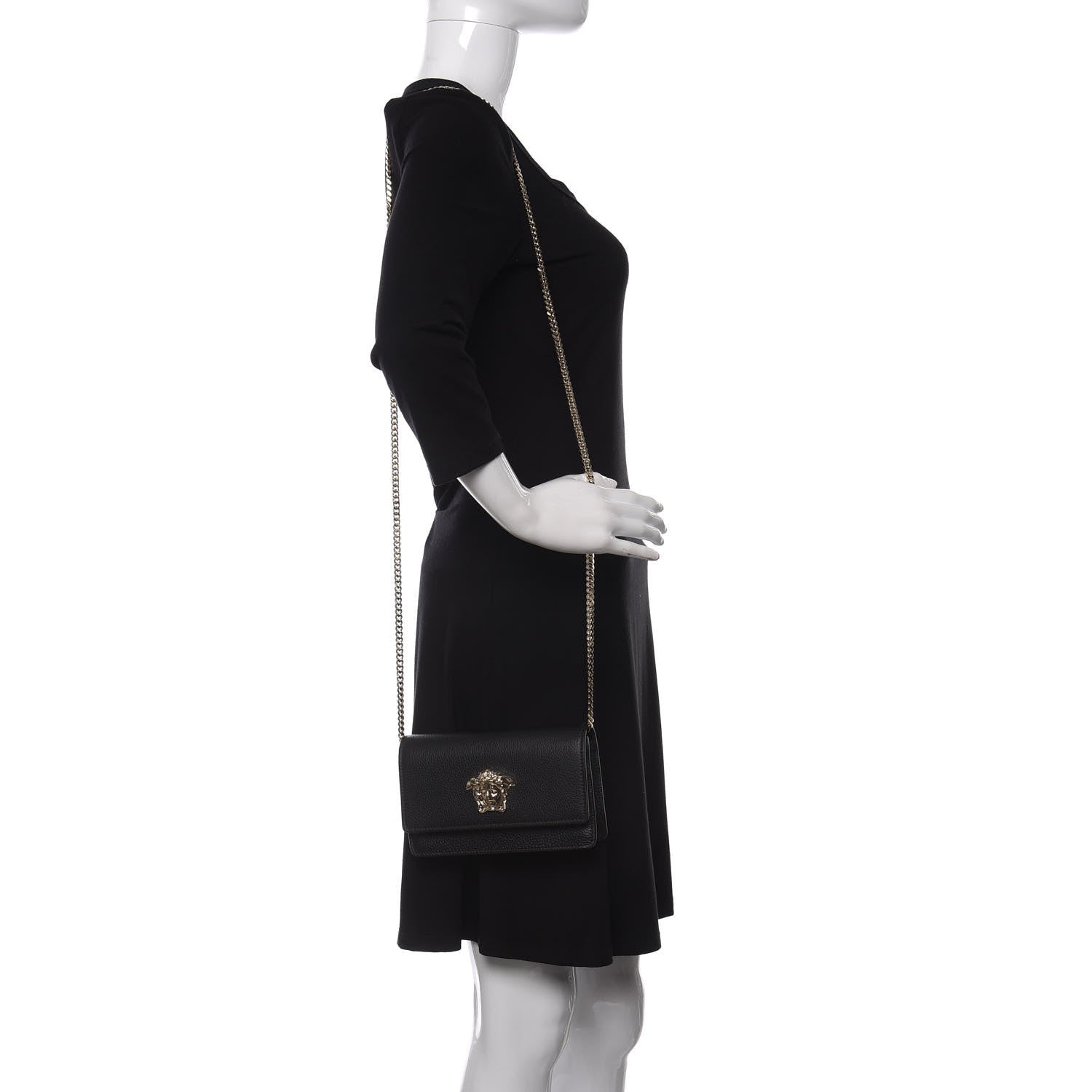 Versace Grained Calfskin Palazzo Chain Evening Bag Black 2 of 9