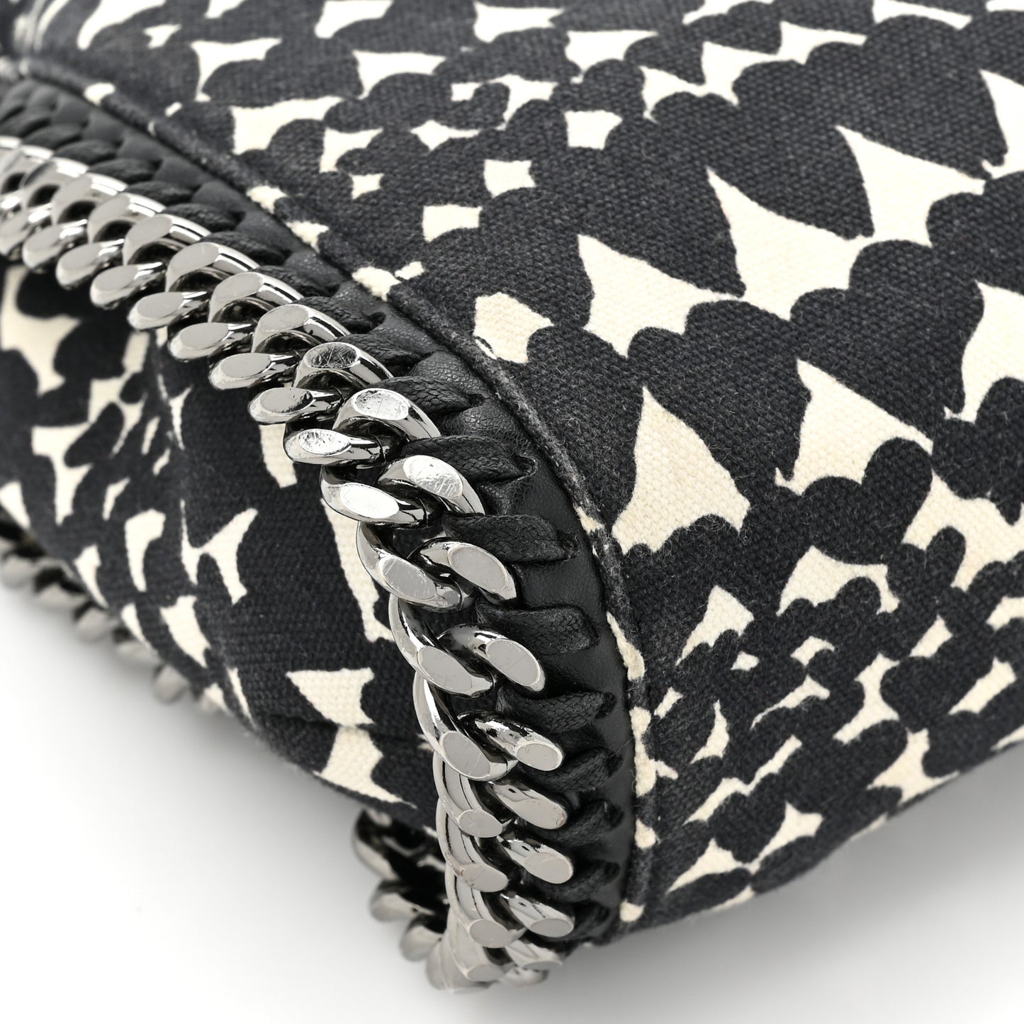 Cotton Canvas Hearts Falabella Fold Over Tote Black White