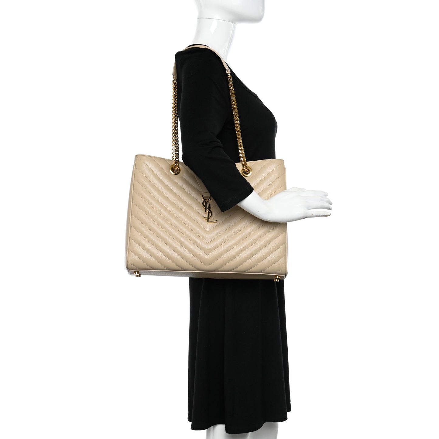 Grain De Poudre Matelasse Chevron Monogram Shopping Bag Nude Powder