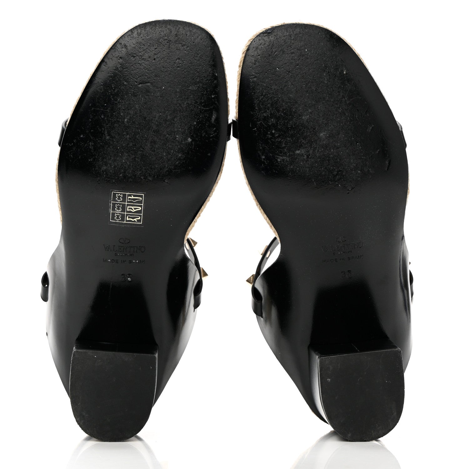 Valentino Garavani Calfskin Rockstud Ankle Strap Espadrille 10/60mm Sandals 38 Black 5 of 12