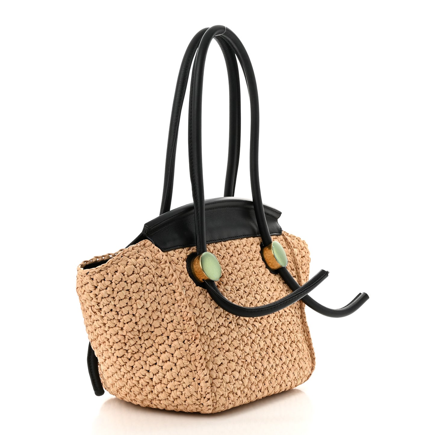 Raffia Calfskin Small Pipe Bag Sand Black