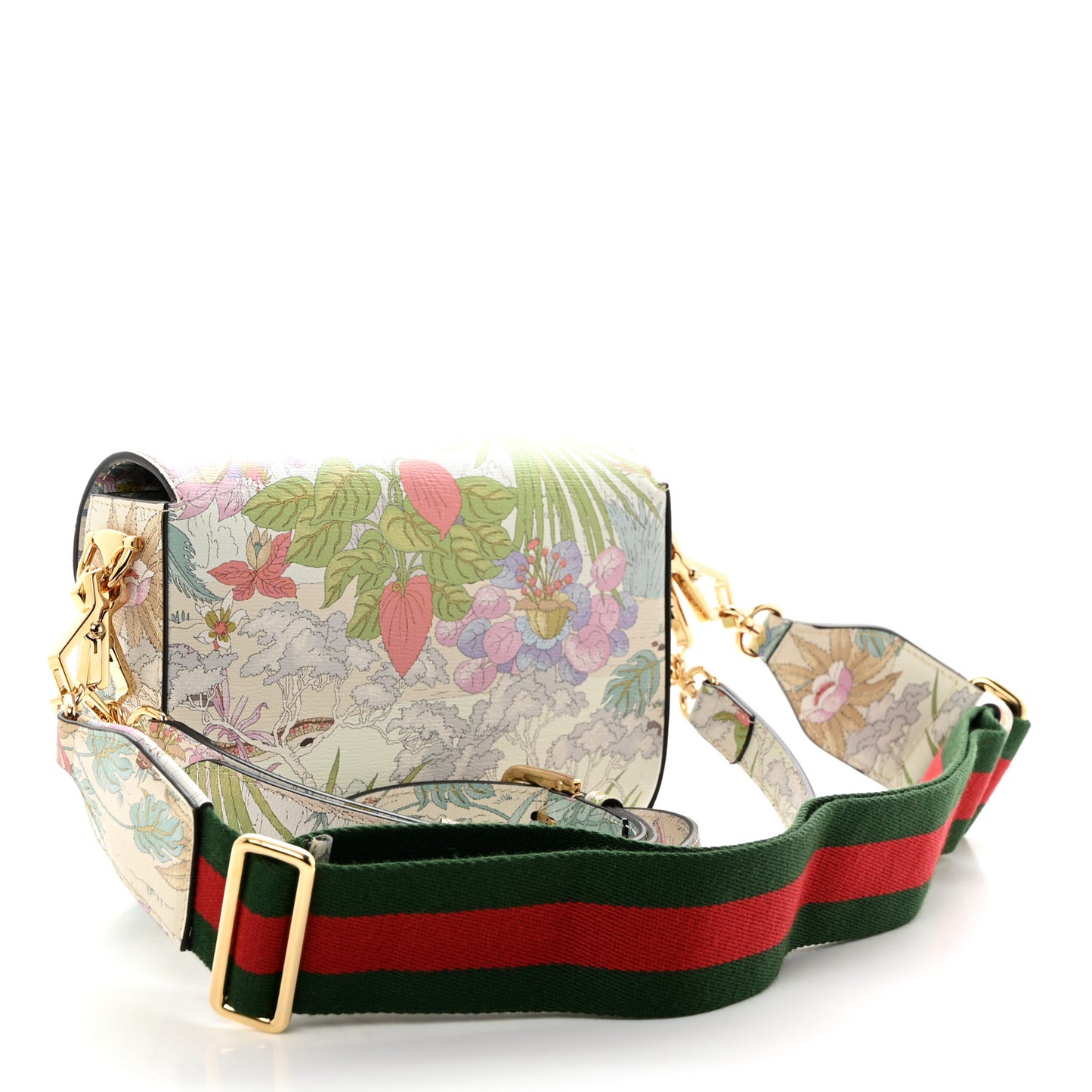 New Shangai Calfskin Tiger Savanah Web Mini Horsebit 1955 Shoulder Bag Chalky White Multicolor