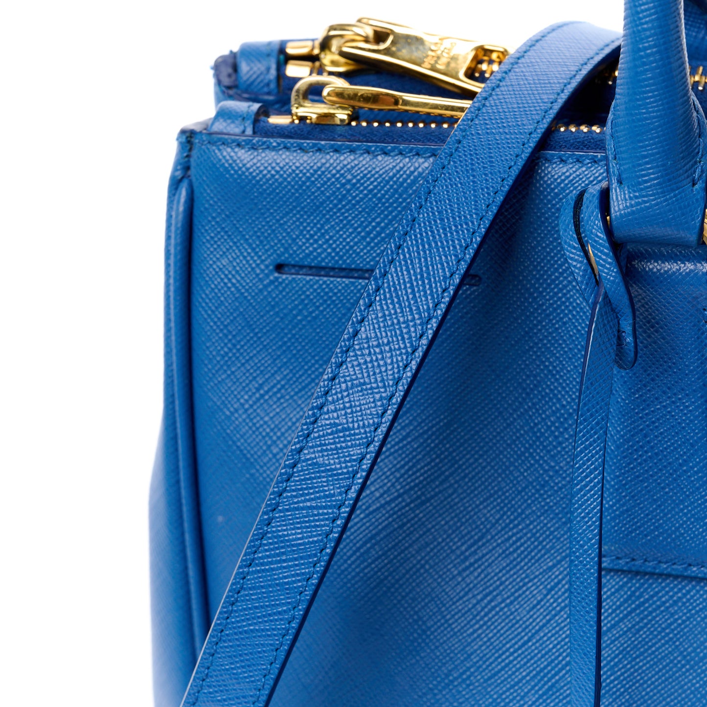Saffiano Lux Medium Galleria Double Zip Tote Azzurro