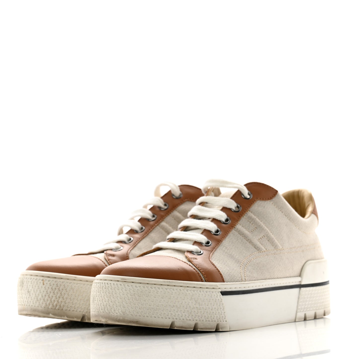 Canvas Calfskin Womens Voltage Sneakers 38.5 Prunoir Naturel