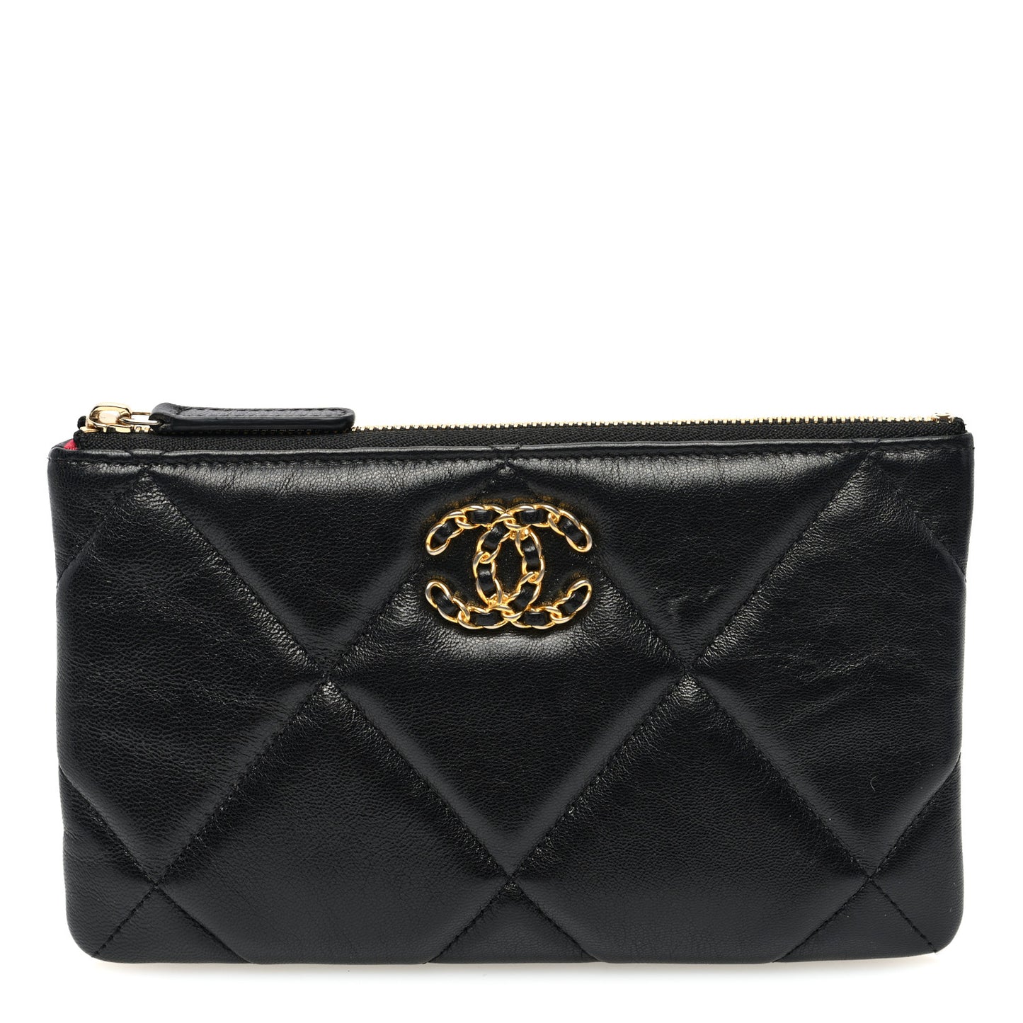 Shiny Goatskin Quilted Small Chanel 19 Pouch Black