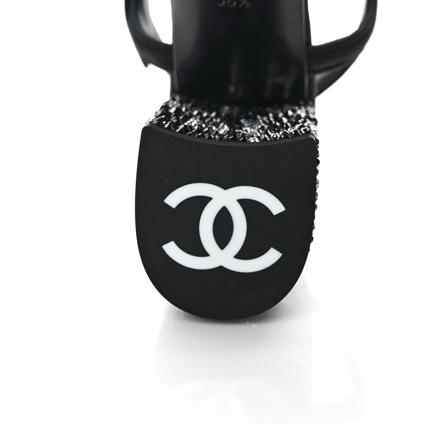 Grosgrain Strass Logo Platform Sandals 36.5 Black Silver