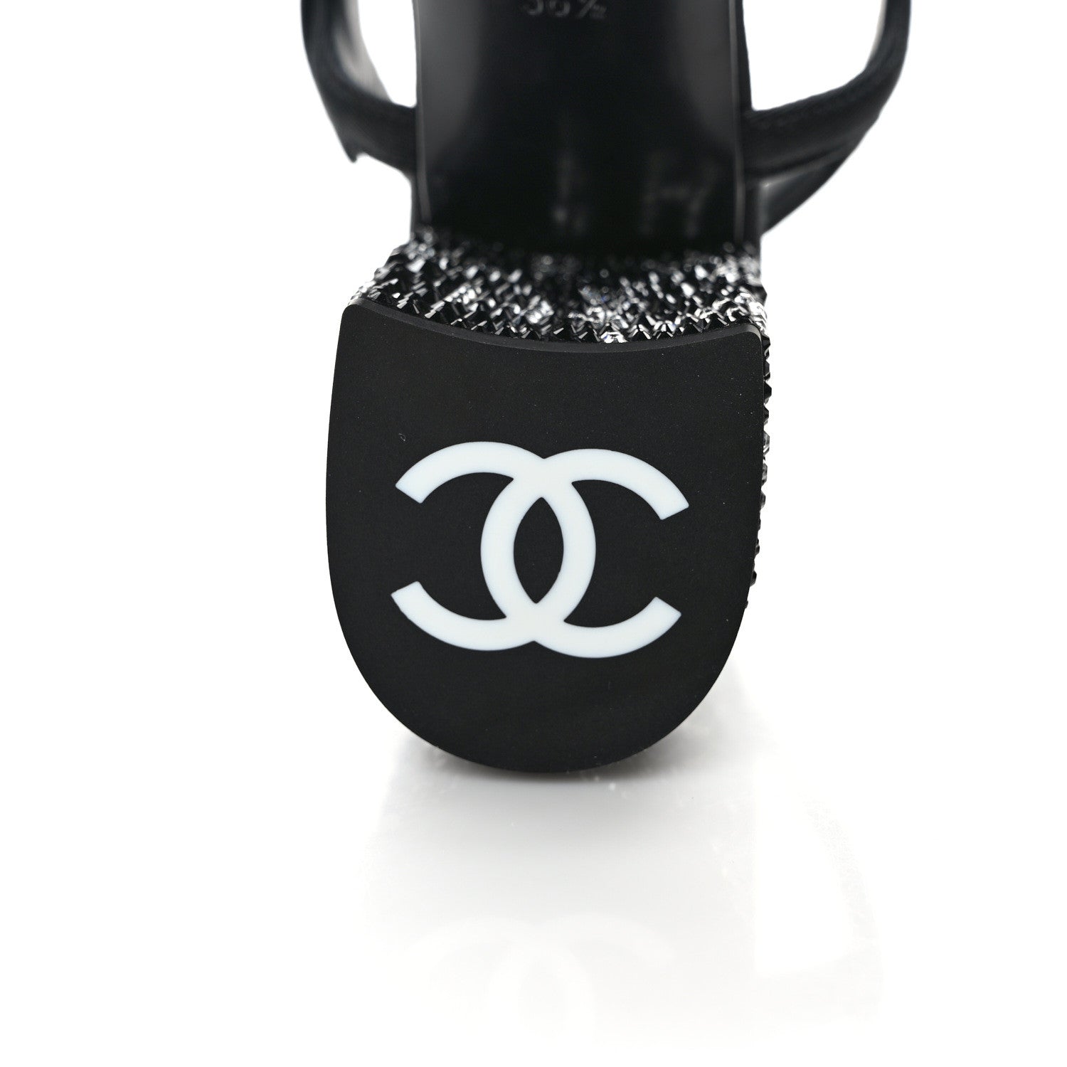 Chanel Grosgrain Strass Logo Platform Sandals 36.5 Black Silver 6 of 7