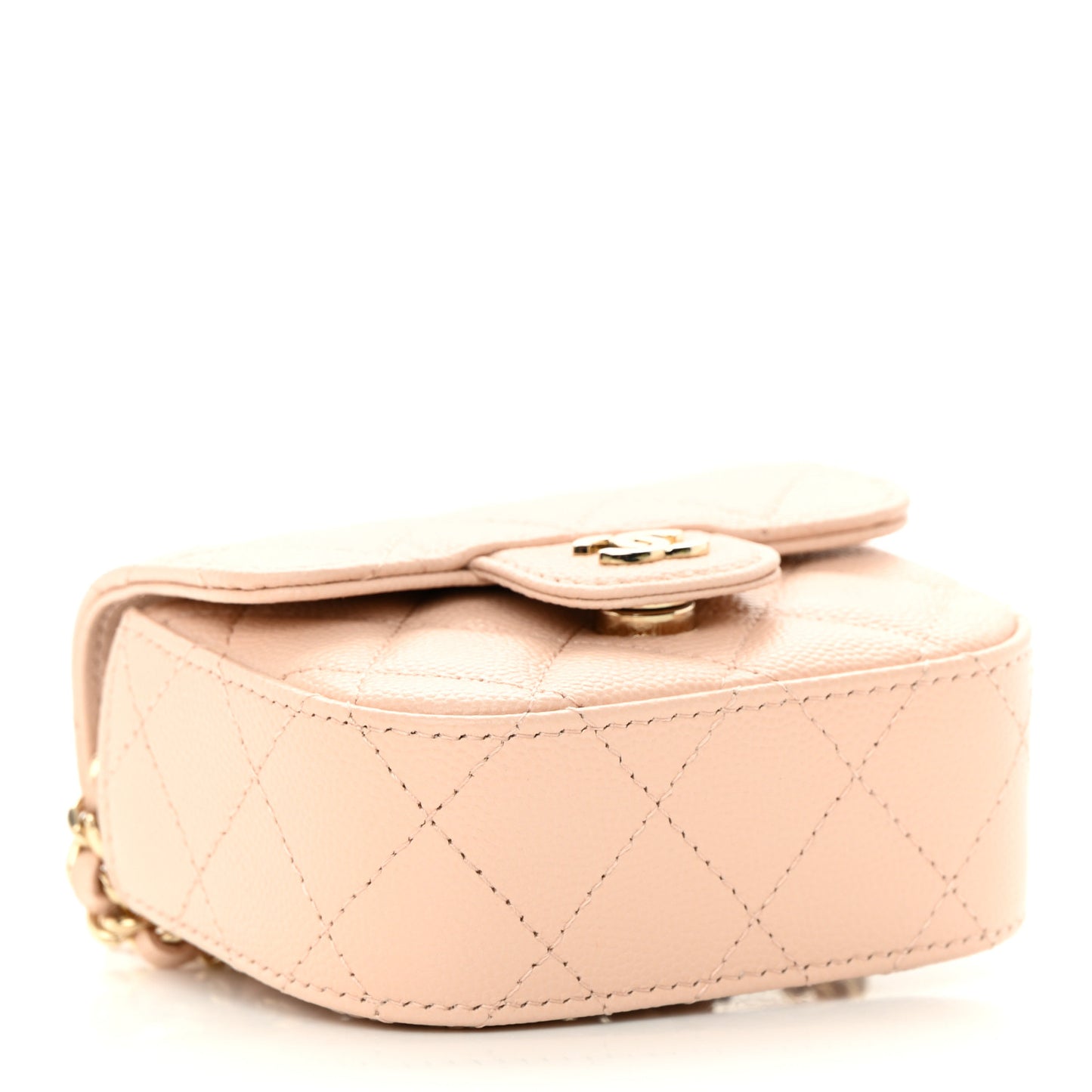 Caviar Quilted Mini Clutch With Chain Light Beige