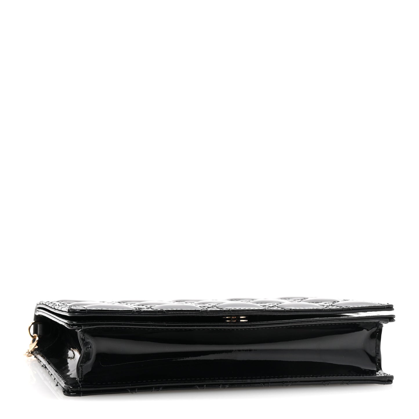 Patent Cannage Lady Dior Chain Wallet Black