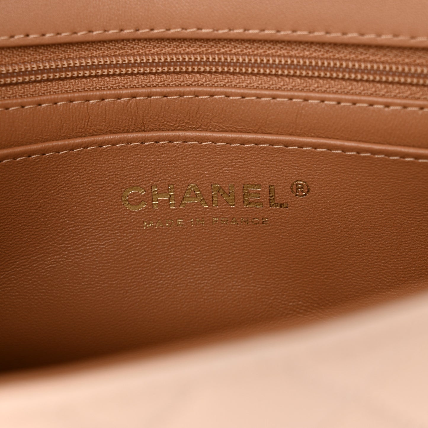 Lambskin Quilted Bi-Color Mini Top Handle Rectangular Flap Ecru Dark Beige