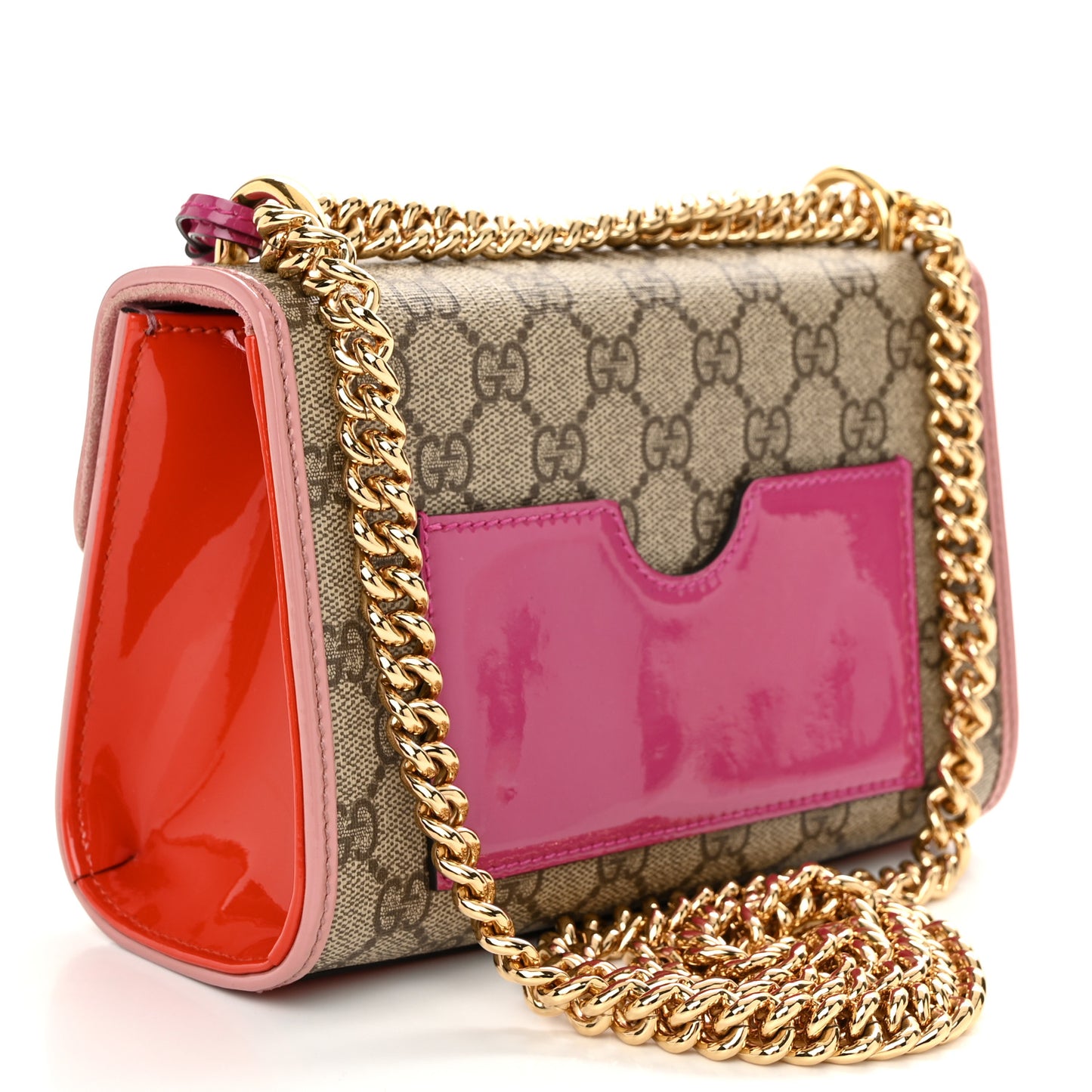 GG Supreme Monogram Patent Small Padlock Shoulder Bag Multicolor