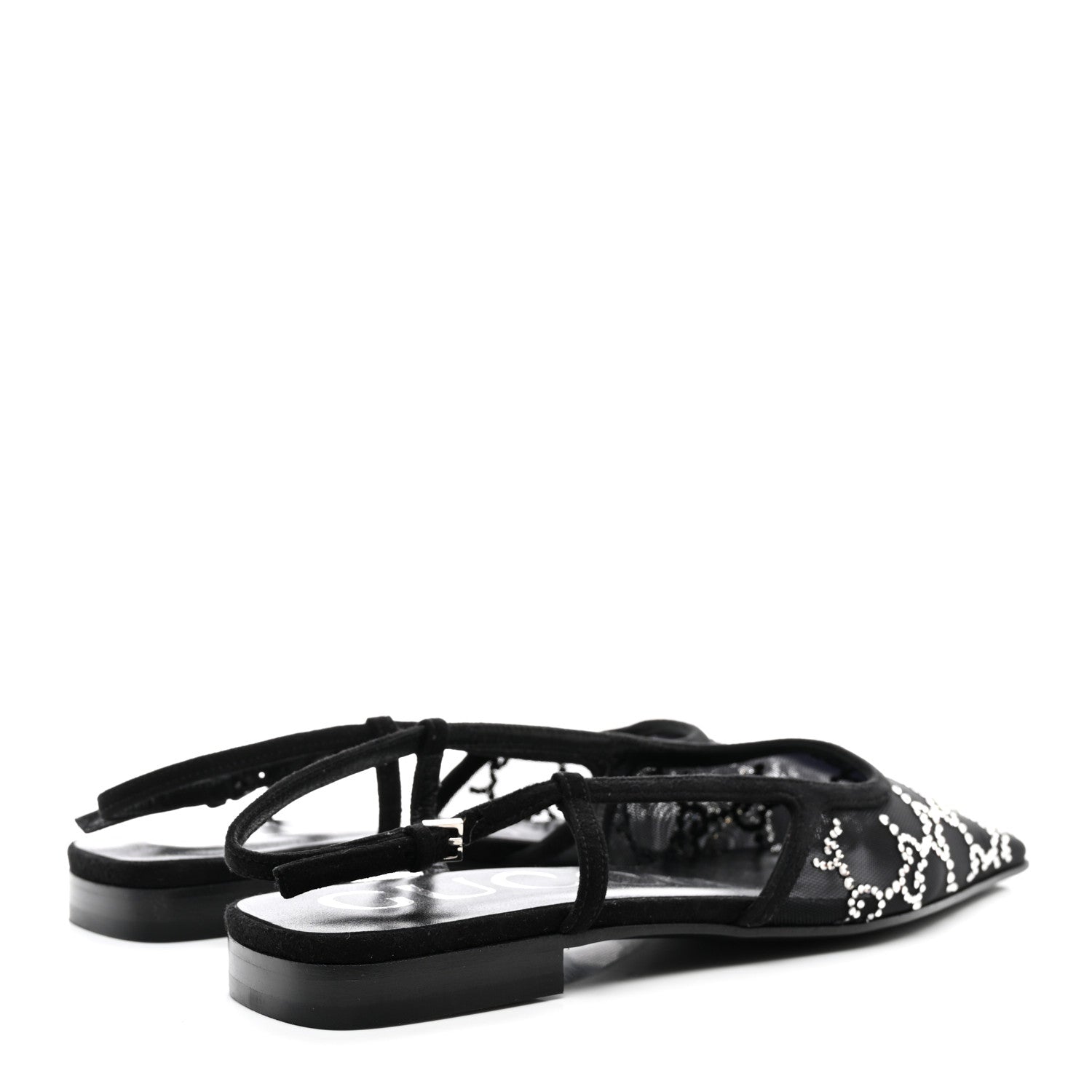 Gucci Tela Retino Kid Scamosciato Crystal GG Monogram Square G Slingback Flat 36 Black 4 of 8