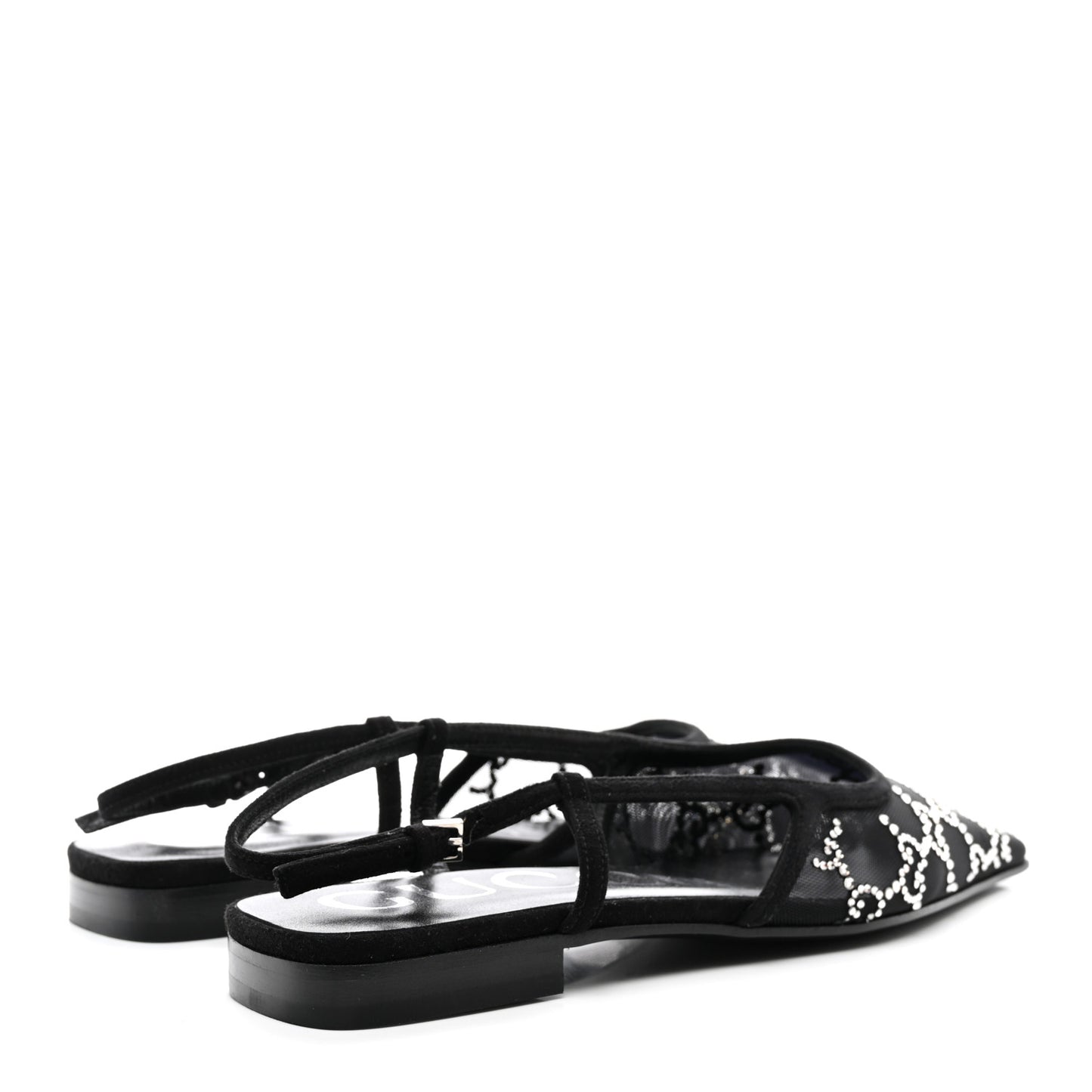 Tela Retino Kid Scamosciato Crystal GG Monogram Square G Slingback Flat 36 Black