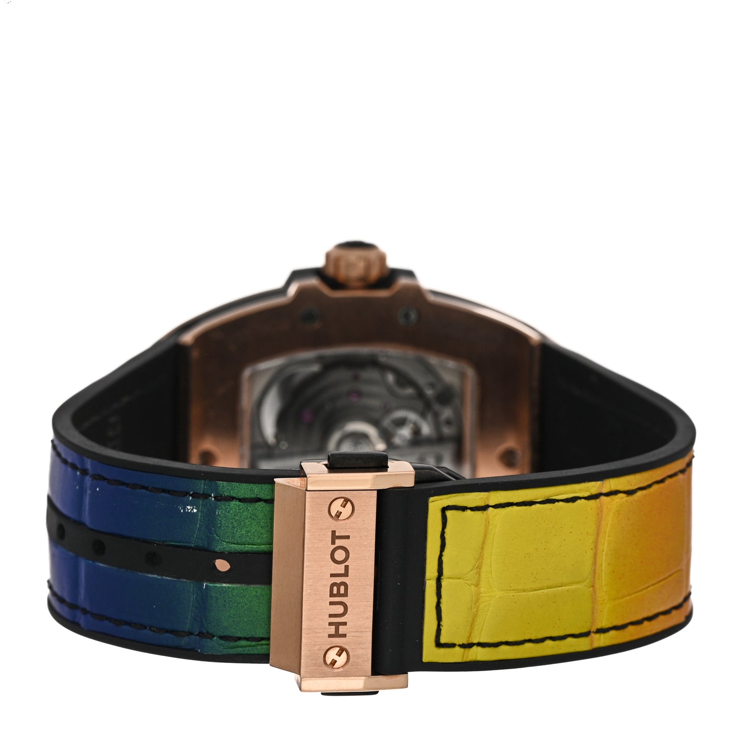 18K Rose Gold Alligator Gemstone 39mm Spirit of Big Bang One Click Rainbow Automatic Watch 665.OX.9910.LR.0999
