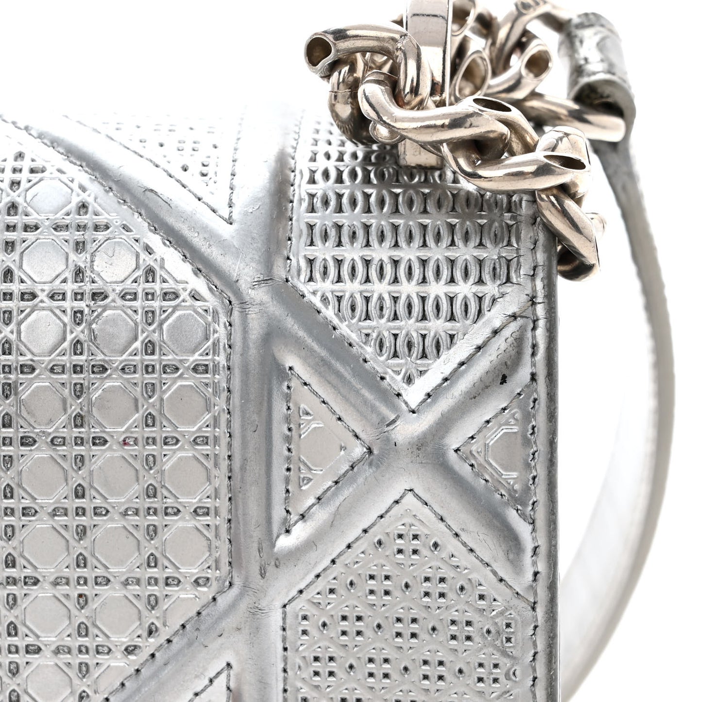 Metallic Patent Micro-Cannage Medium Diorama Flap Bag Silver