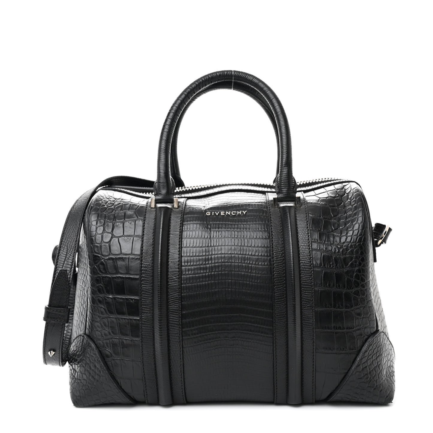 Calfskin Crocodile Embossed Medium Lucrezia Black