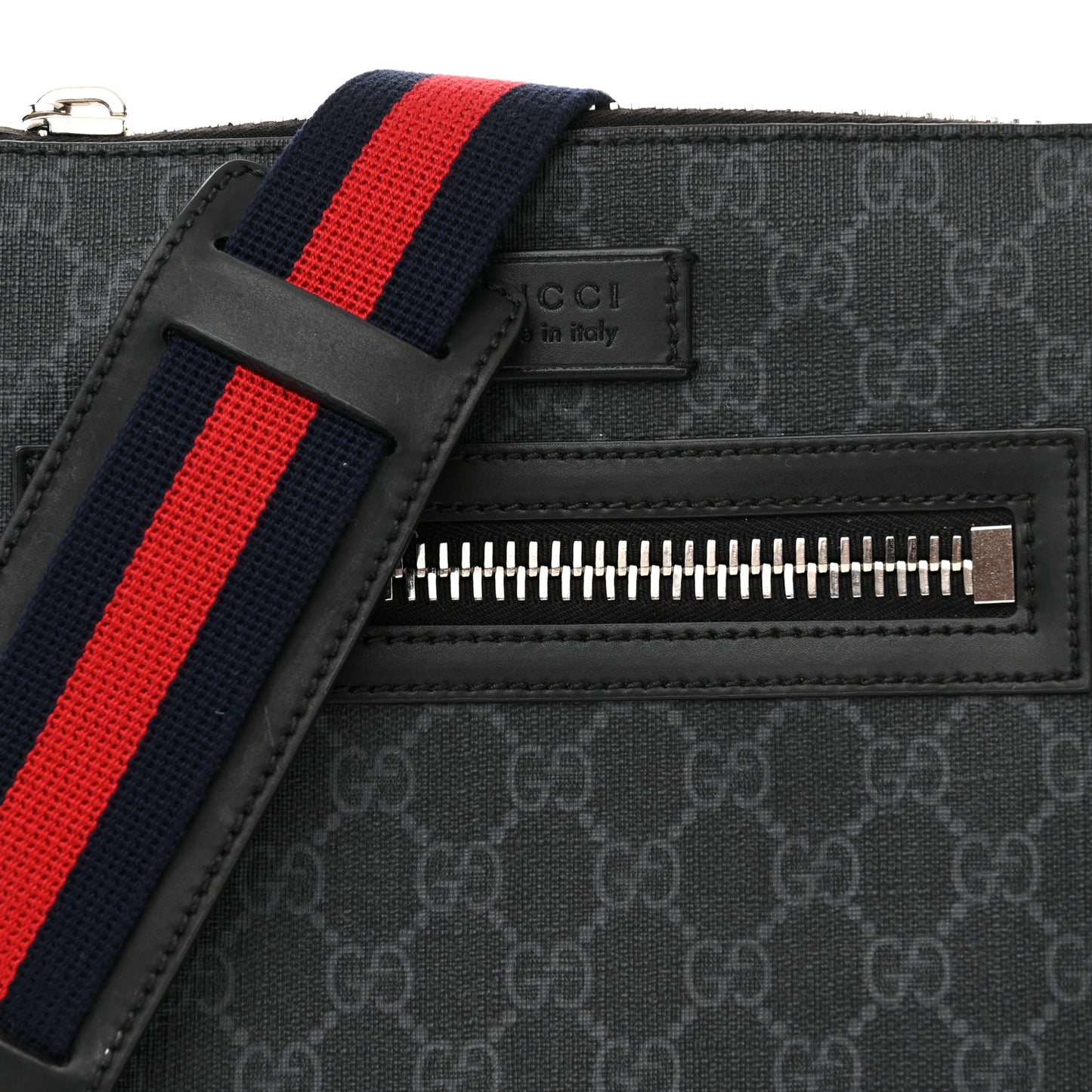 GG Supreme Monogram Web Small Flat Messenger Bag Black Grey