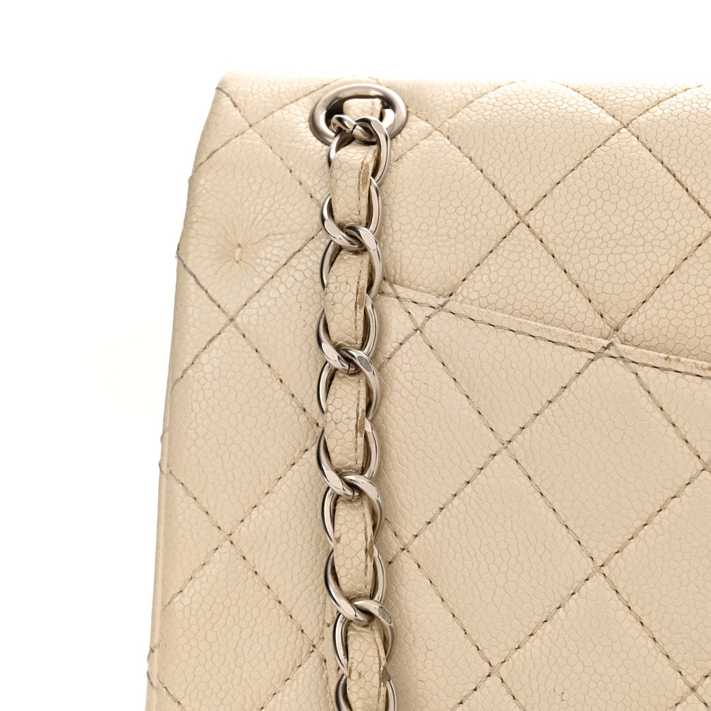 Iridescent Caviar Quilted Jumbo Double Flap Dark White