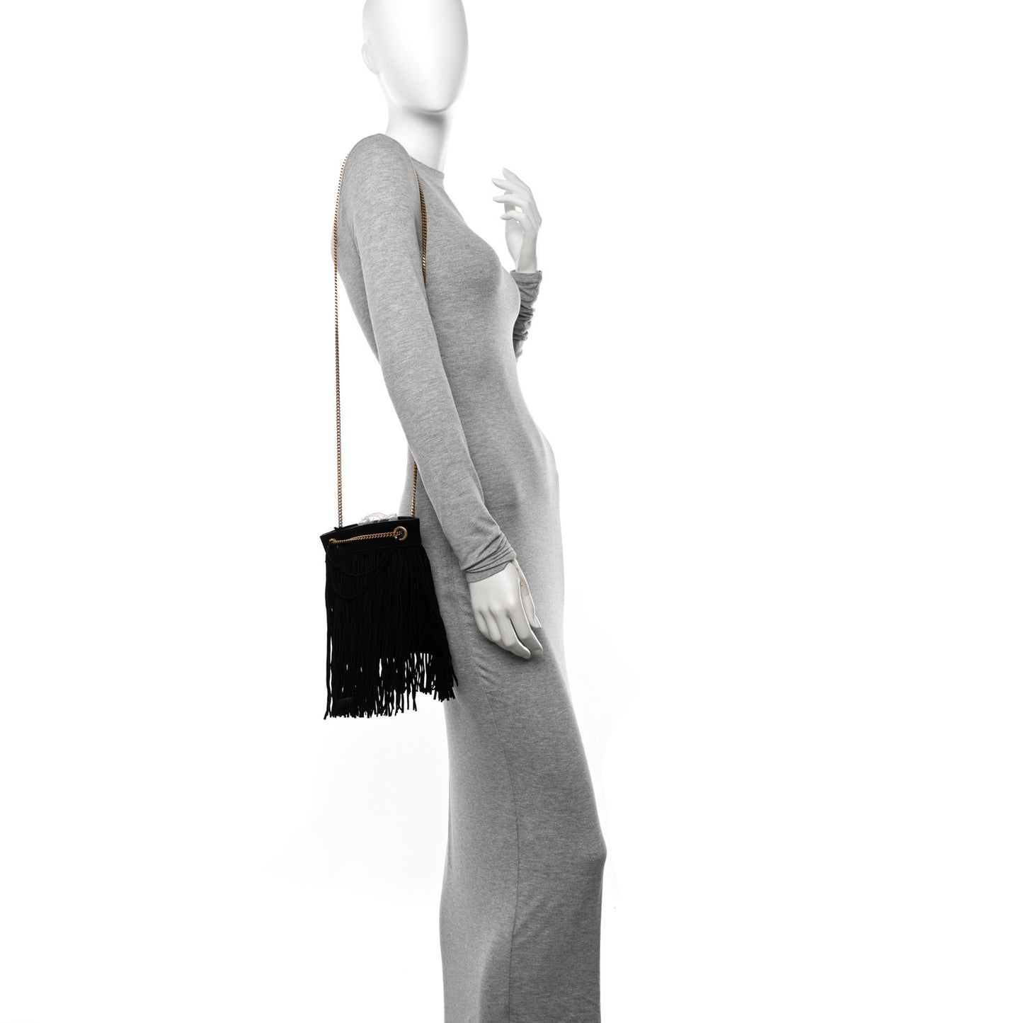 Calfskin Small Grace Fringed Hobo Bag Black