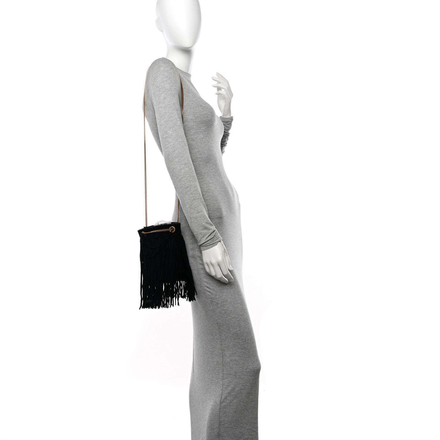 Saint Laurent Calfskin Small Grace Fringed Hobo Bag Black 3 of 11