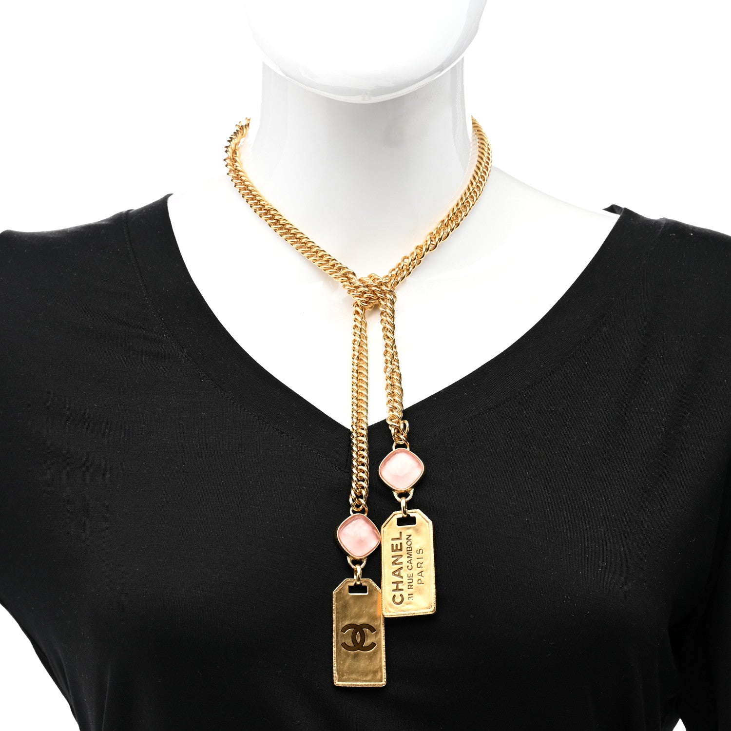 Chanel Metal CC Tags Pendant Choker Gold Pink 2 of 6