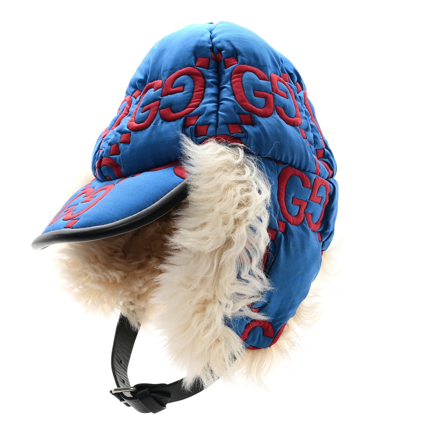 Nylon Shearling Padded GG Print Cap Hat S Blue Red