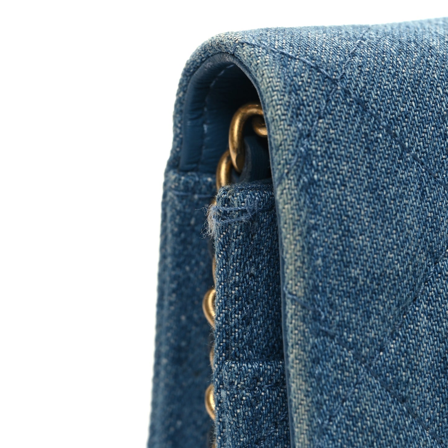 Denim Quilted CC Pearl Crush Wallet on Chain WOC Blue