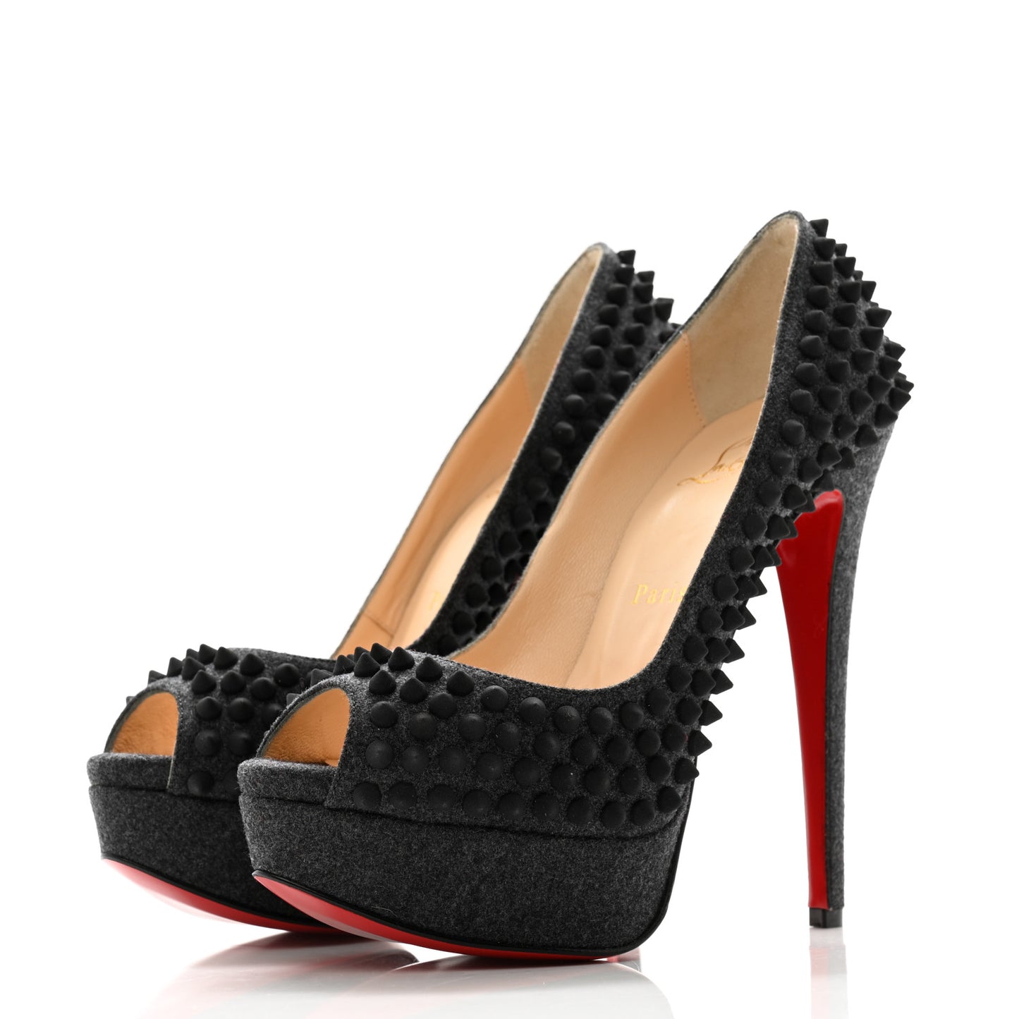 Floque Flannel Lady Peep Spikes VIP 150 Pumps 36.5 Grey Black