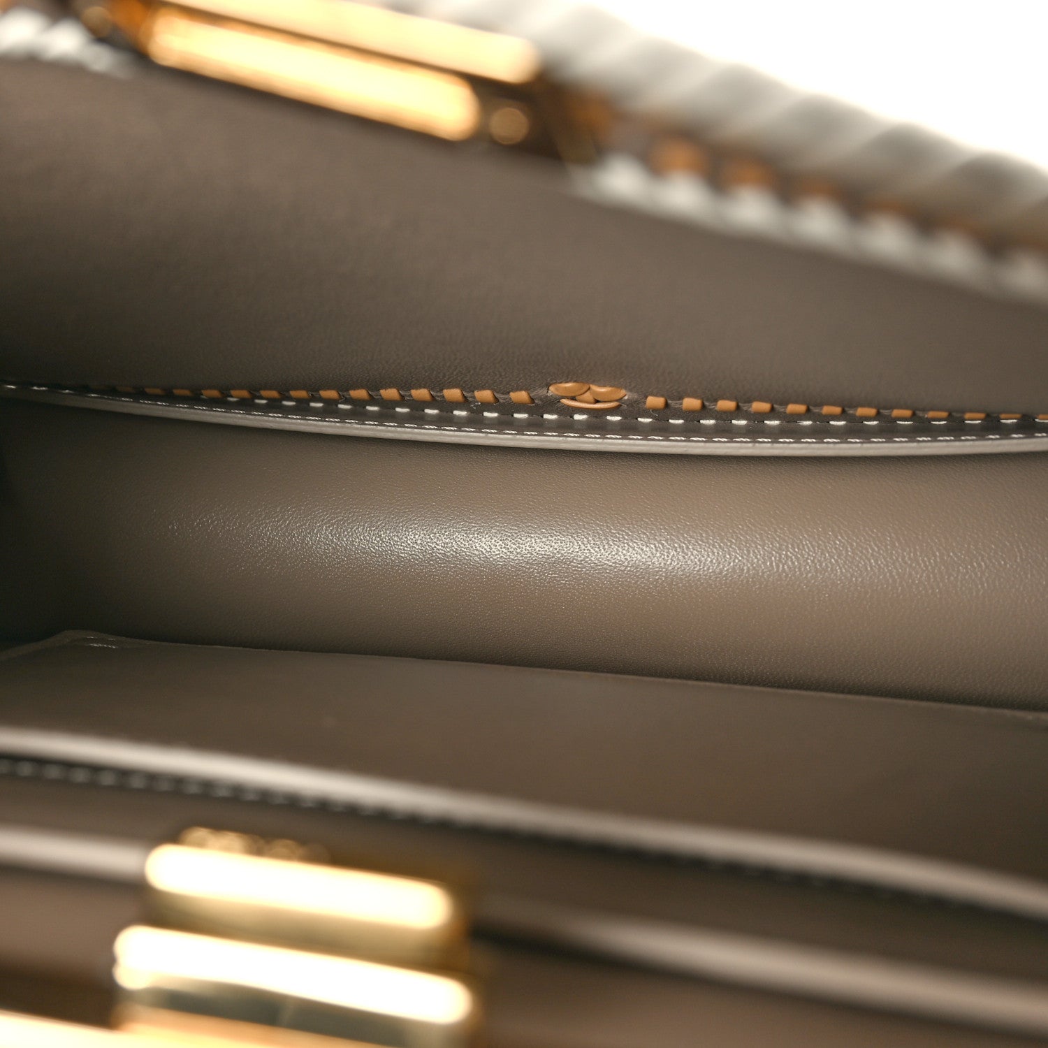 Fendi Vitello Grace Shiny Nappa Helix Woven Small Peekaboo I SEE U Satchel Tortora Miele Scuro White Rice 5 of 9