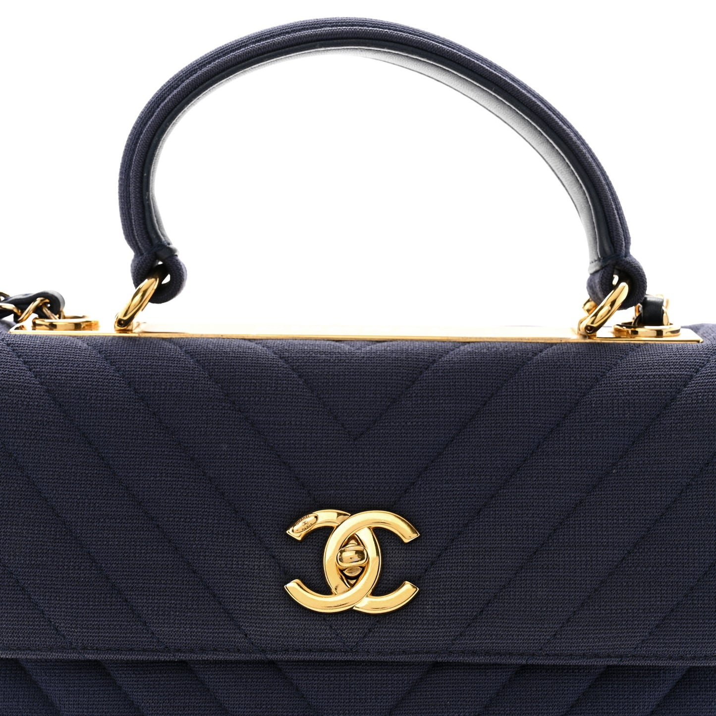 Jersey Chevron Quilted Small Trendy CC Dual Handle Flap Bag Navy Blue