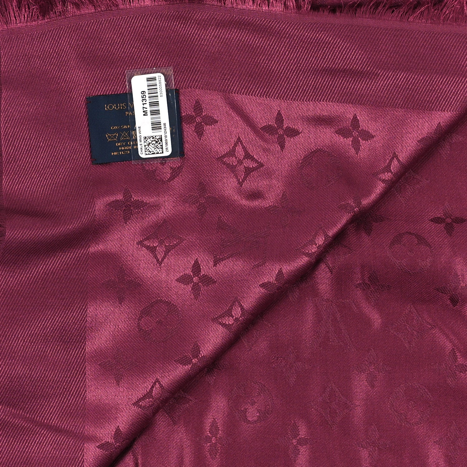 Louis Vuitton Silk Wool Monogram Shawl Wine Red 2 of 4