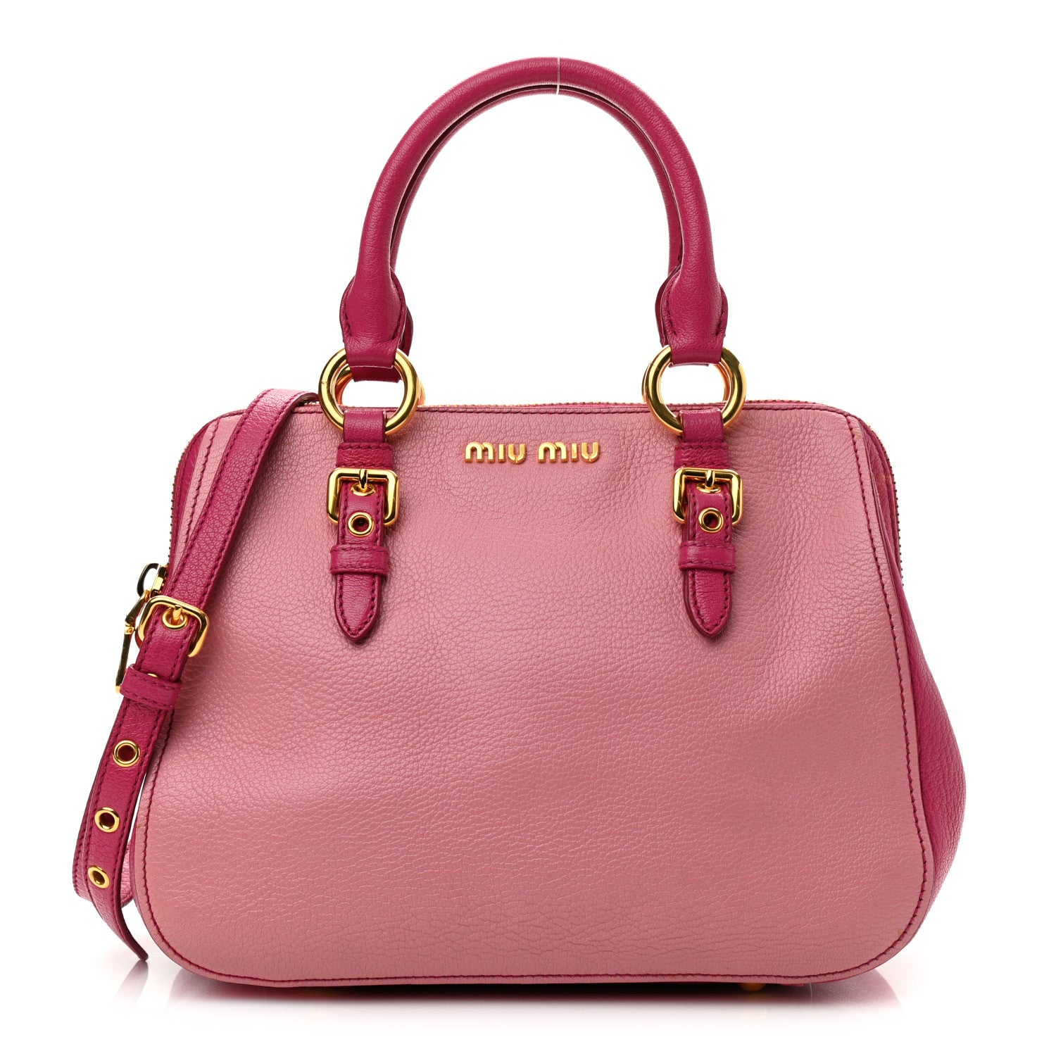 Miu Miu Goatskin Madras Bi-Color Bowling Bag Rosa Peonia 1119250