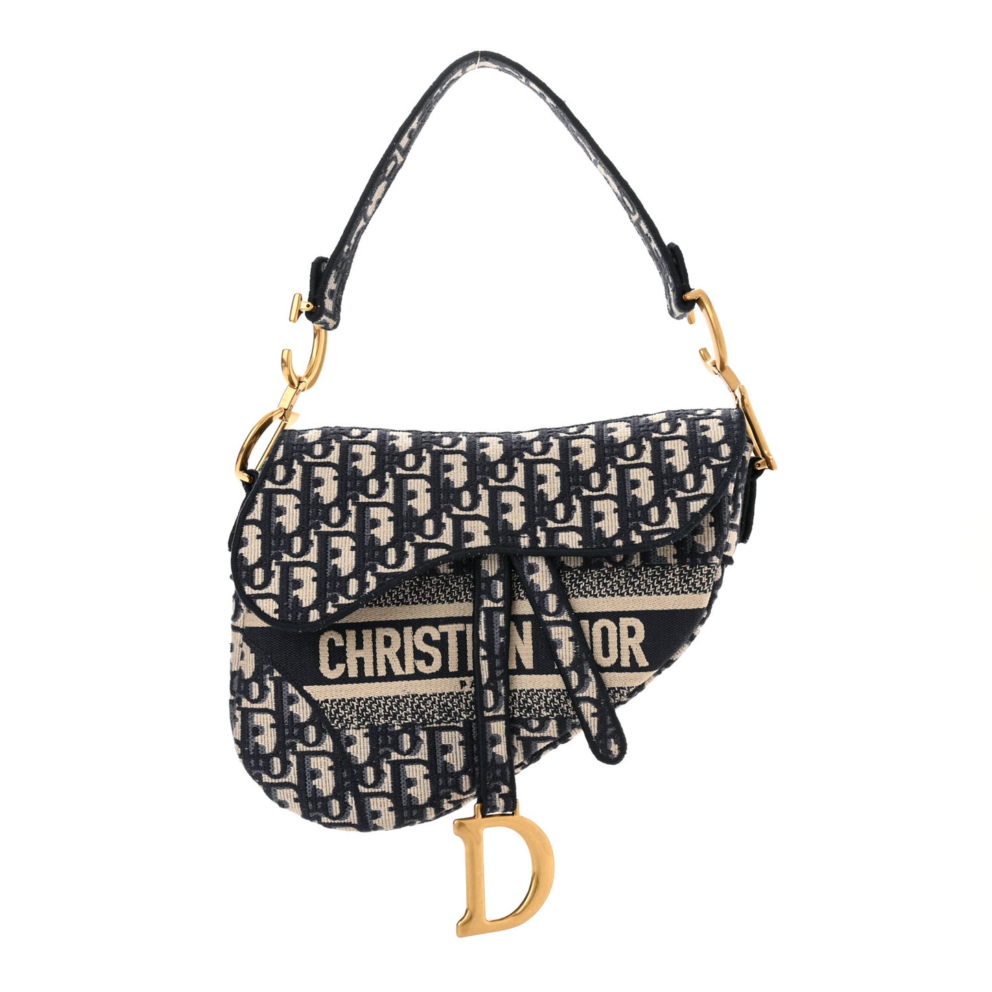 Oblique Embroidered Saddle Bag Blue