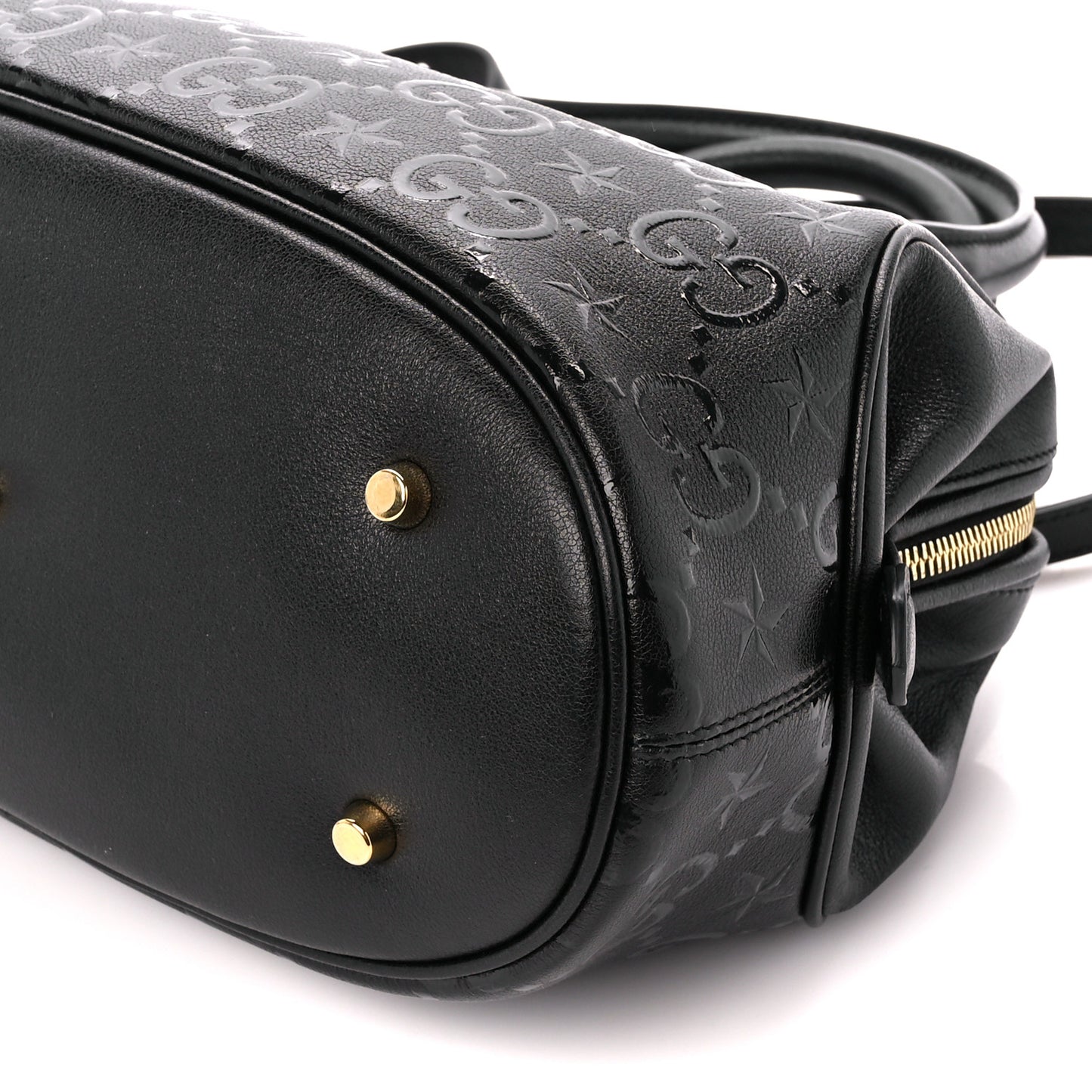 Wonka Grain Calfskin GG Monogram Star Embossed GG Top Handle Bag Black