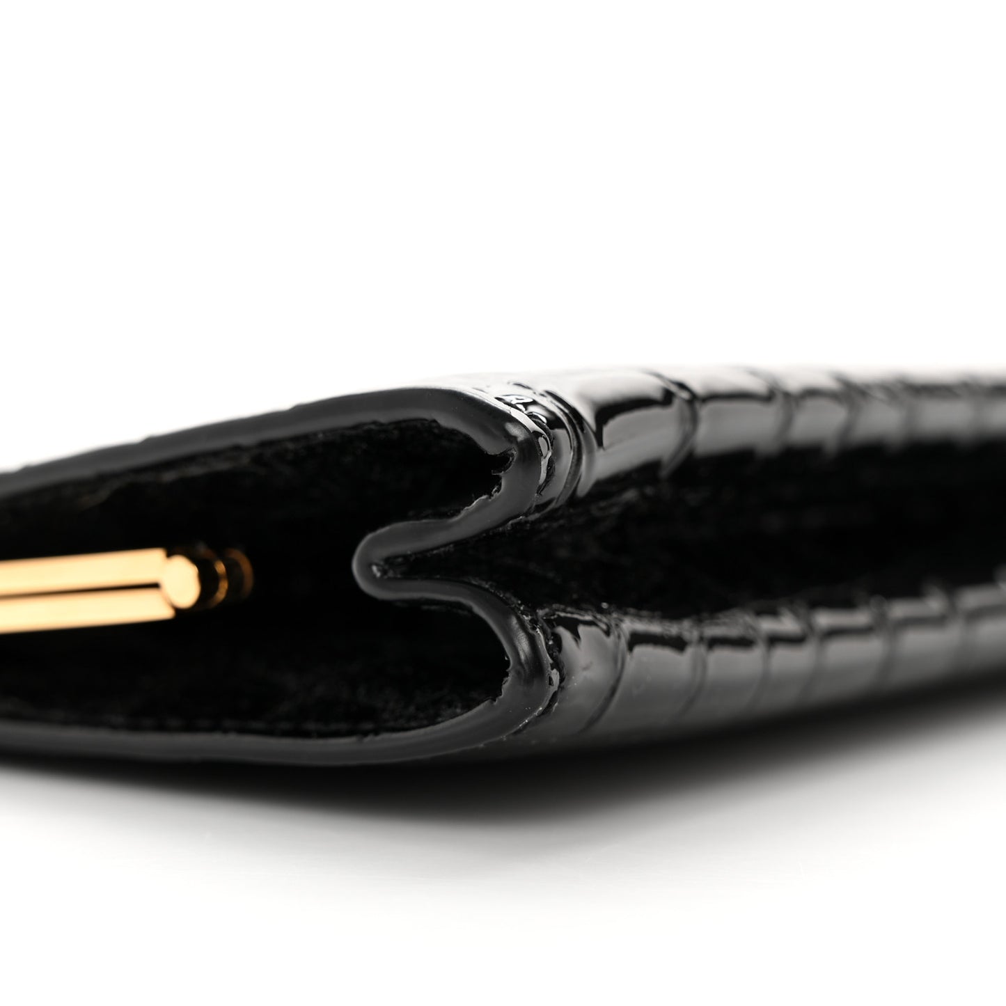 Lacquered Calfskin Crocodile Embossed Small Midnight Clutch Black
