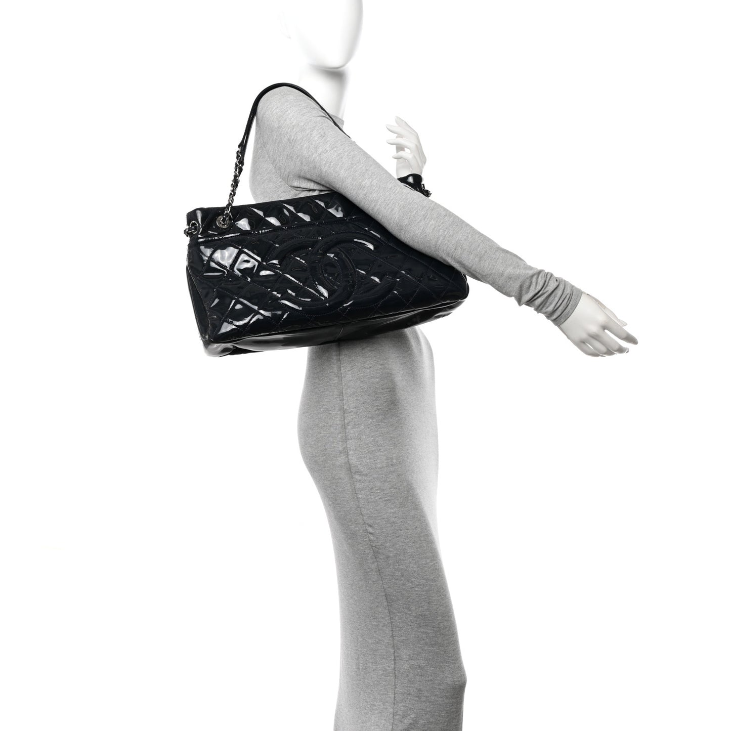 Patent Quilted Timeless CC Soft Tote Blue