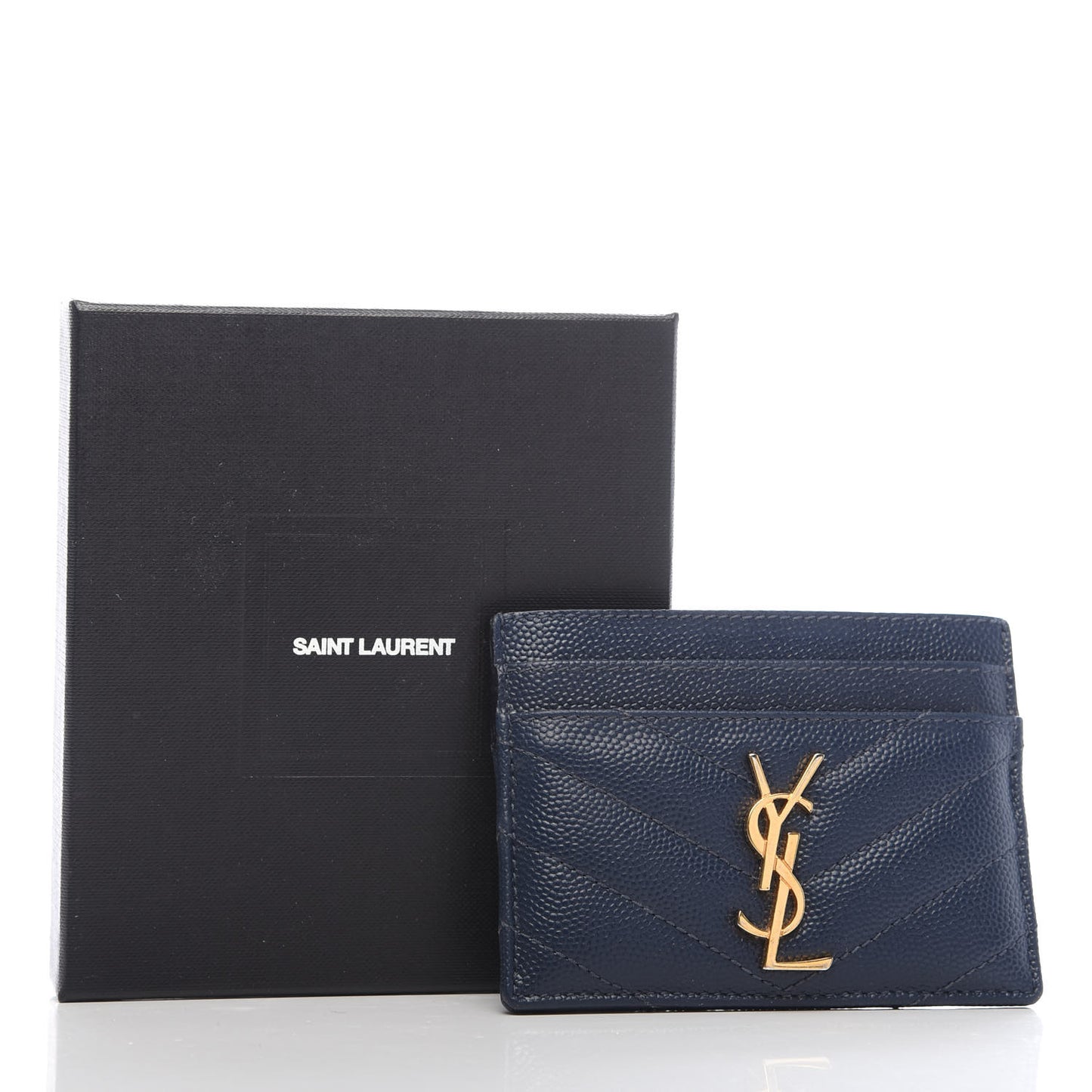 Grain De Poudre Matelasse Chevron Monogram Credit Card Case Navy