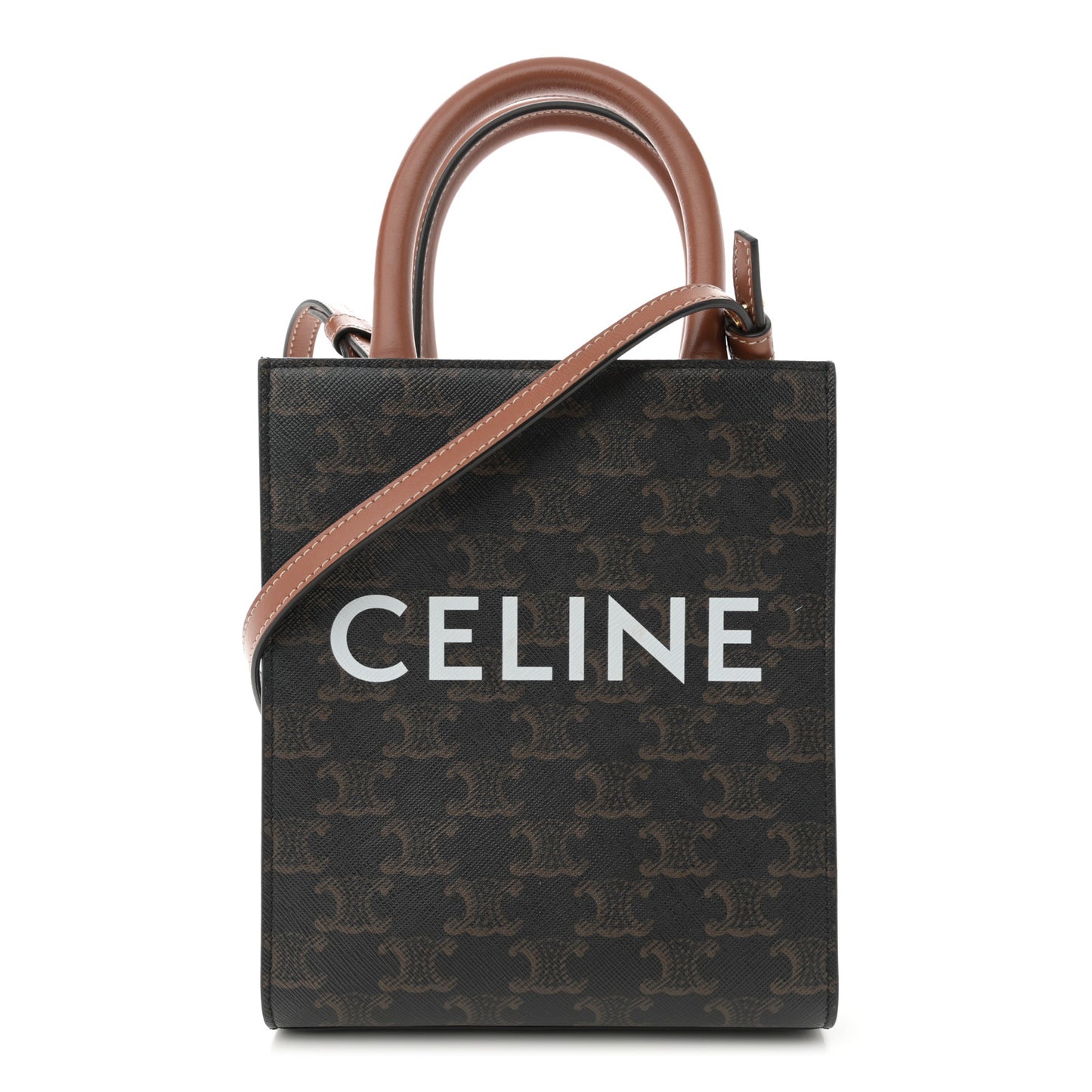 Triomphe Canvas Calfskin Mini Vertical Cabas Tan