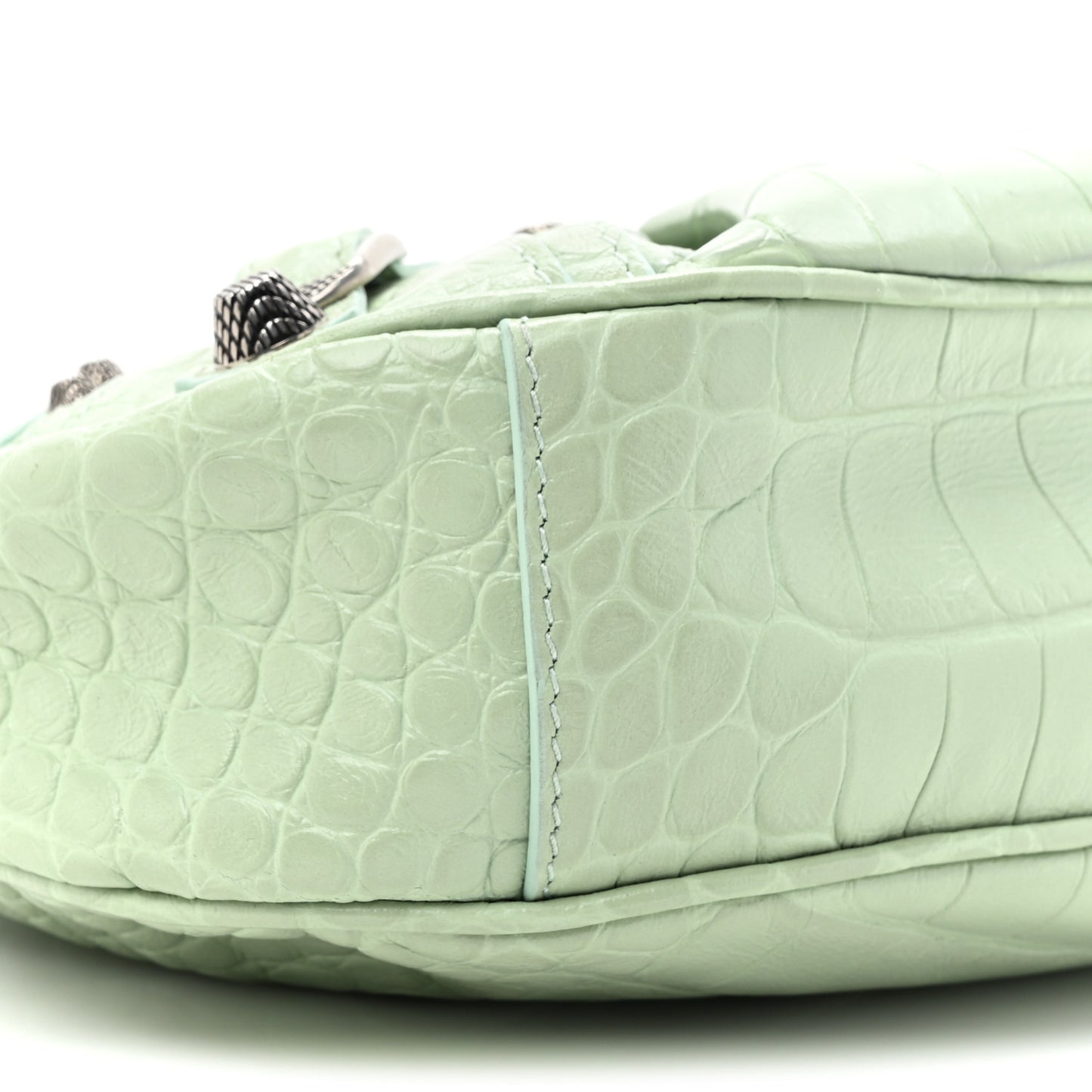 Extra Supple Calfskin Crocodile Embossed Le Cagole Shoulder Bag XS Light Green