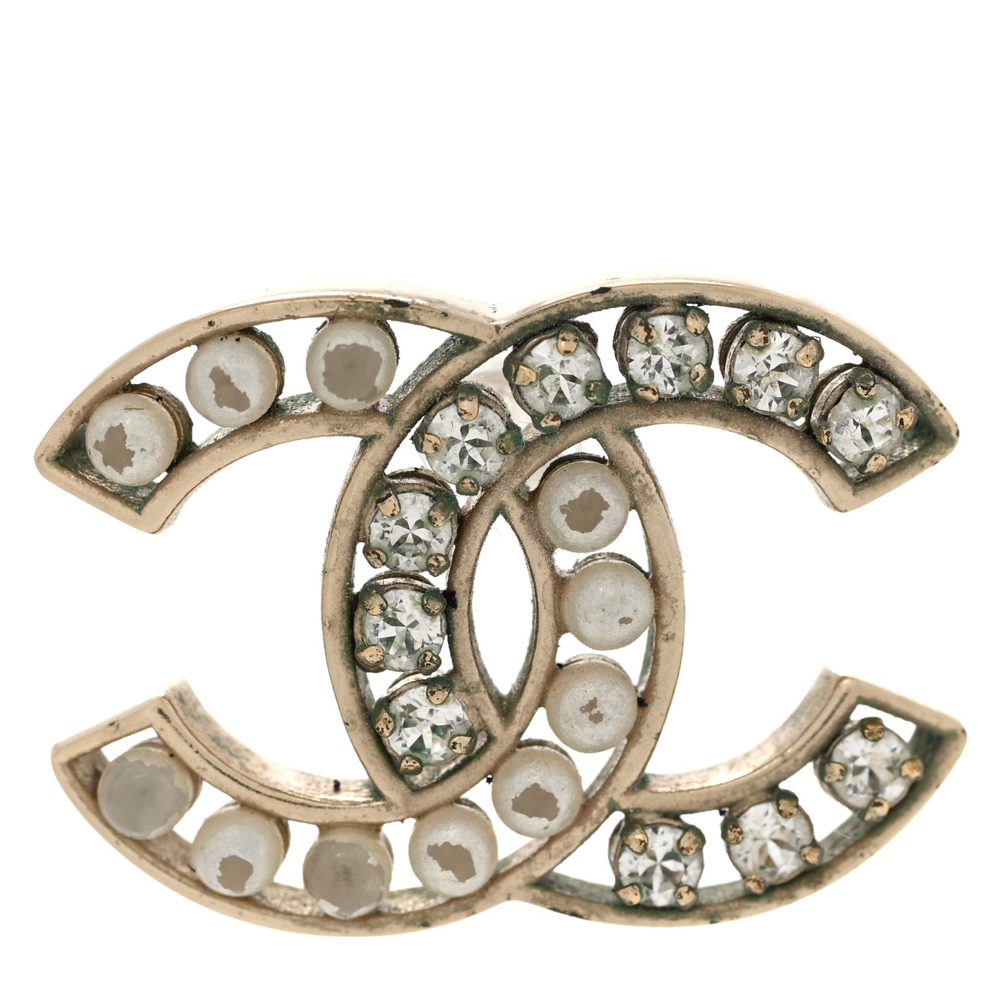 Pearl Crystal CC Earrings Gold