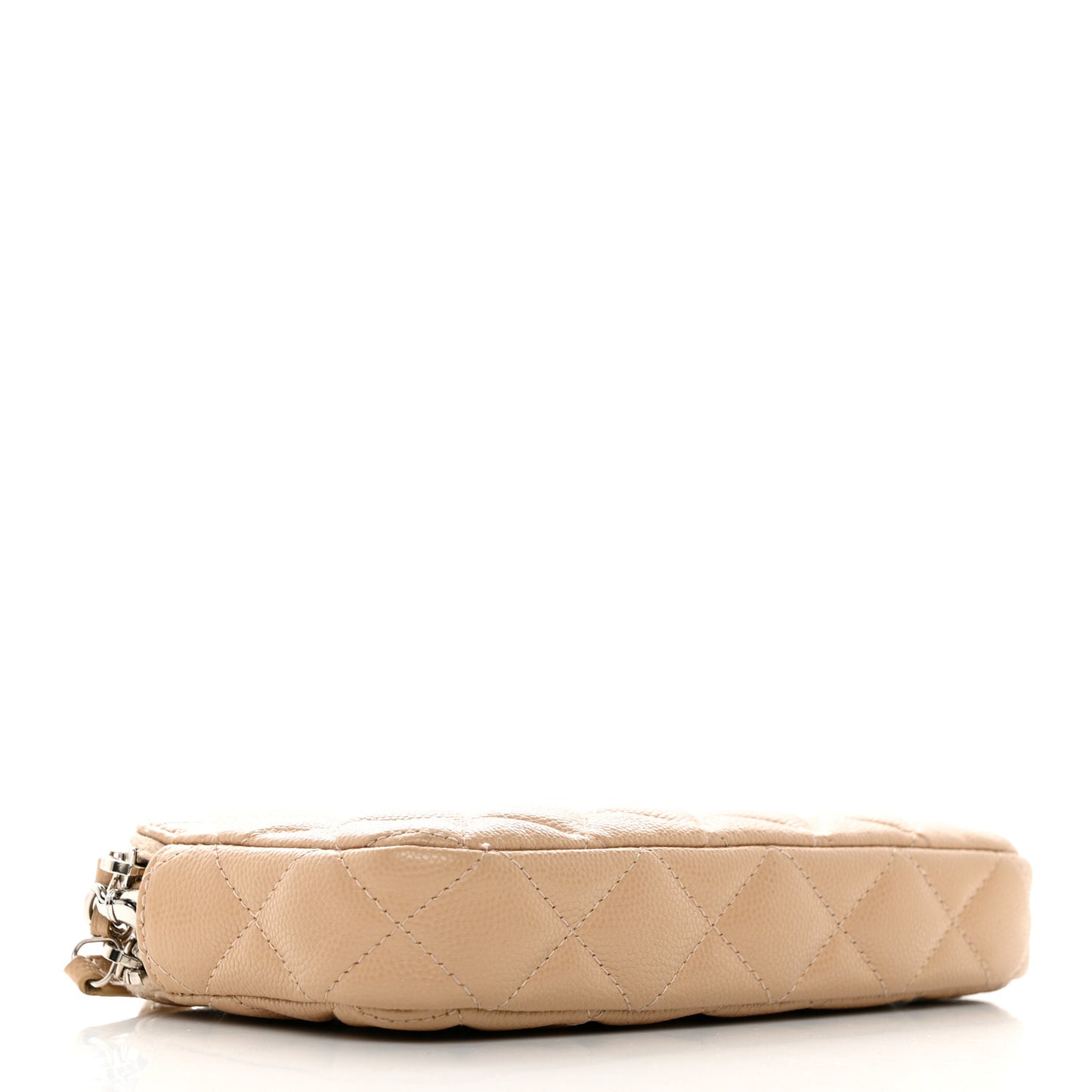 Iridescent Caviar Quilted Small Clutch With Chain Beige
