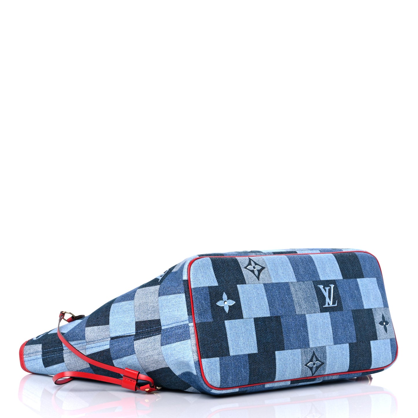 Denim Damier Monogram Patchwork Neverfull Blue Rouge