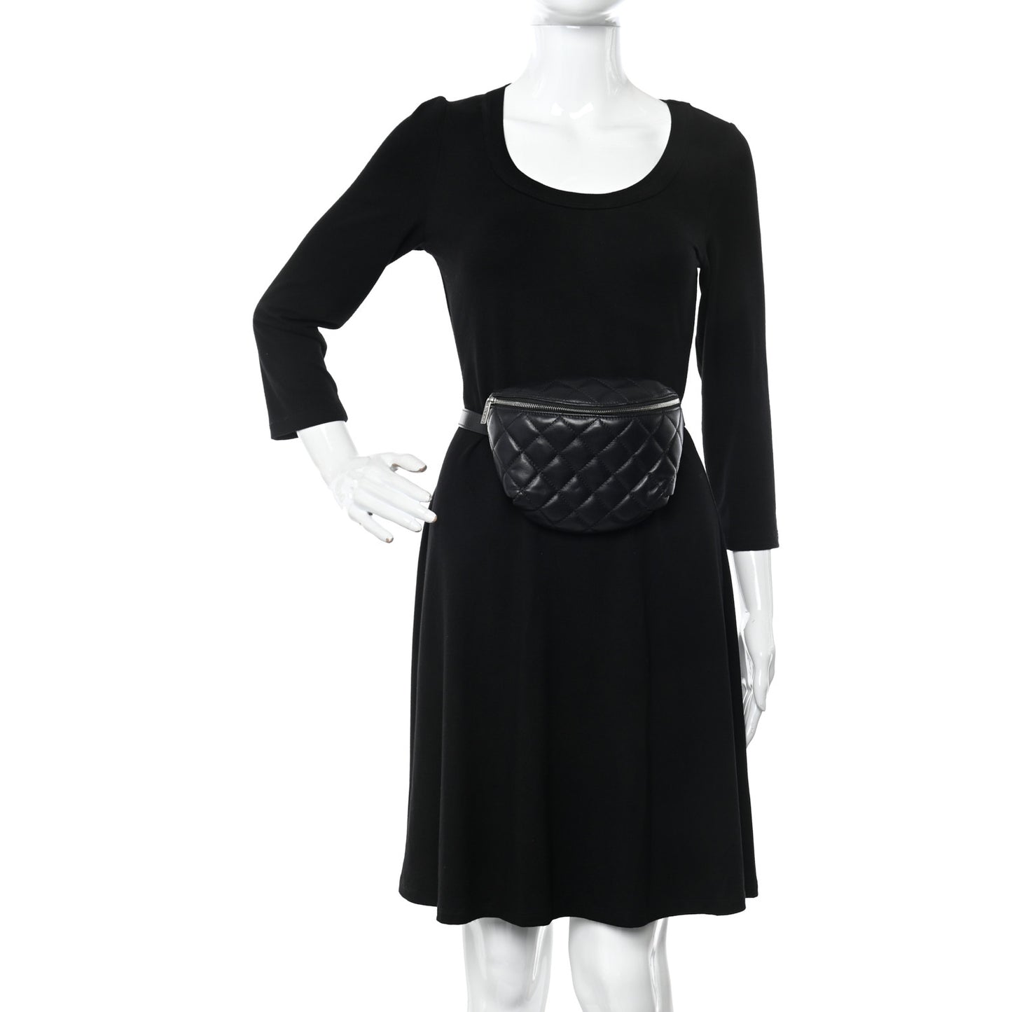 Calfskin Quilted Waist Belt Bag Black
