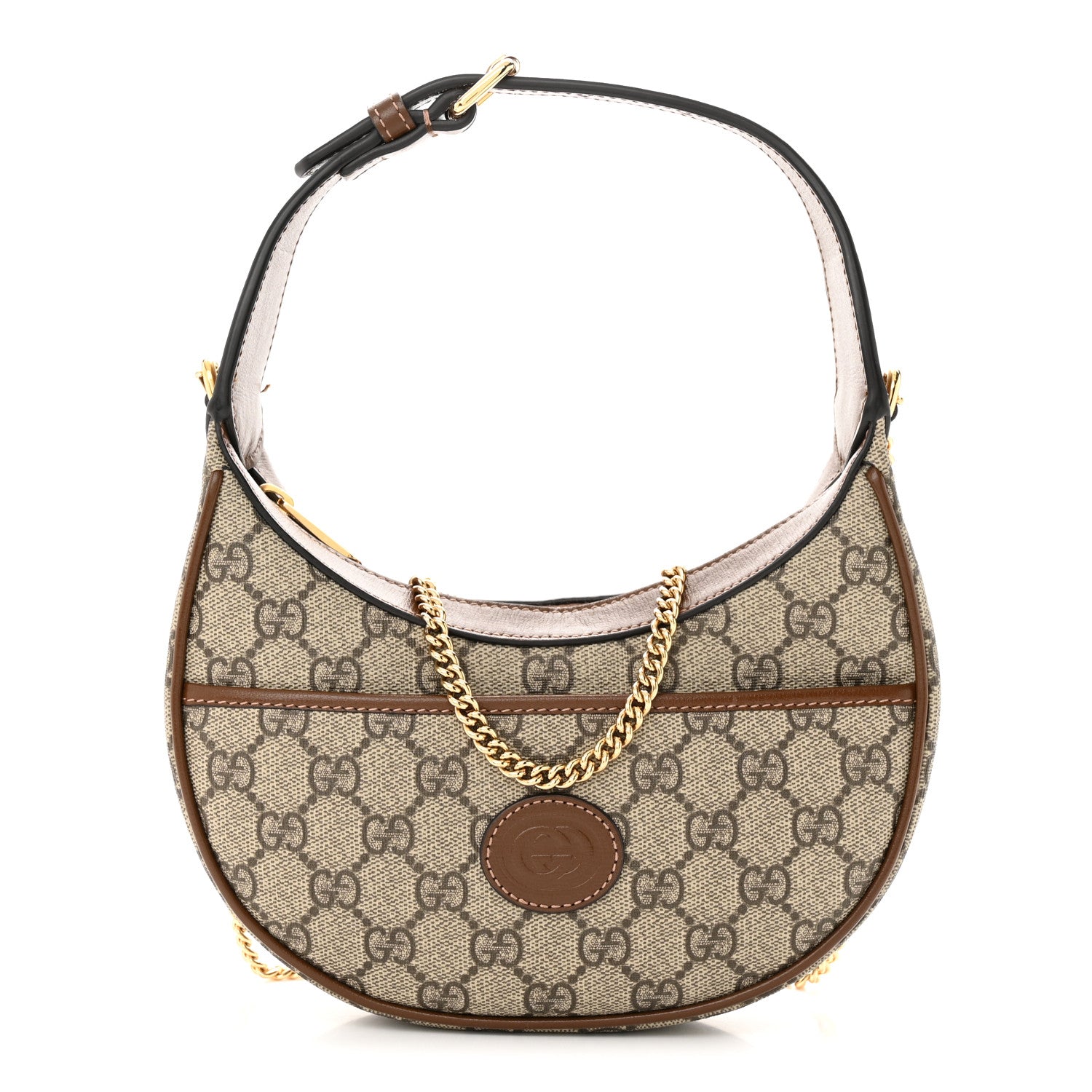 GG Supreme Monogram Azalea Calfskin Small Retro Interlocking G Tote Bag Beige Ebony Brown Sugar